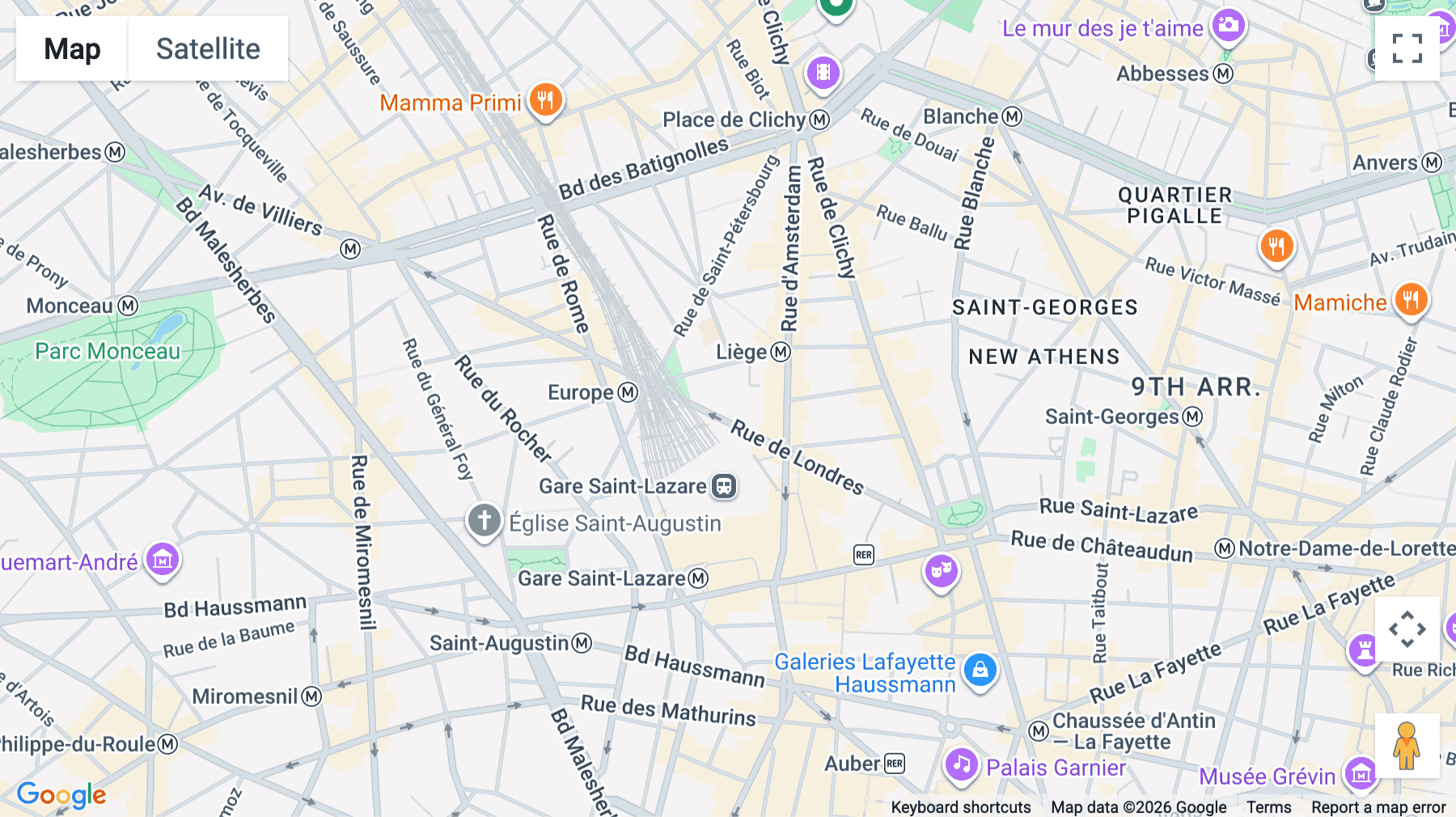 Click for interative map of 54 rue de Londres, Paris