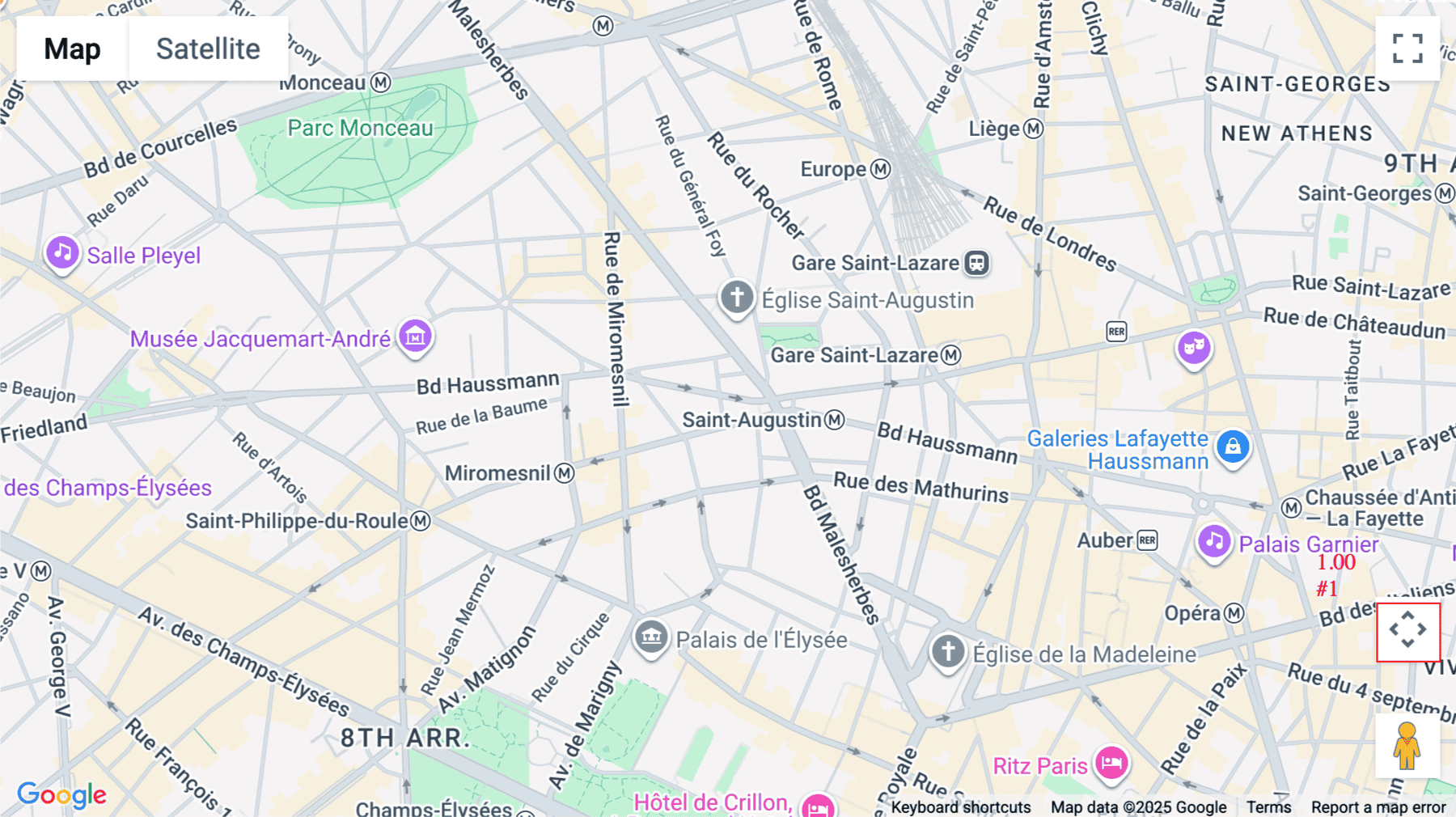 Click for interative map of 93 boulevard Haussman, Paris