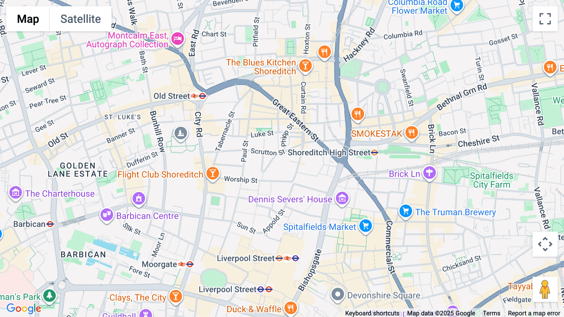 Click for interative map of 32-38 Scrutton Street, Hackney, London