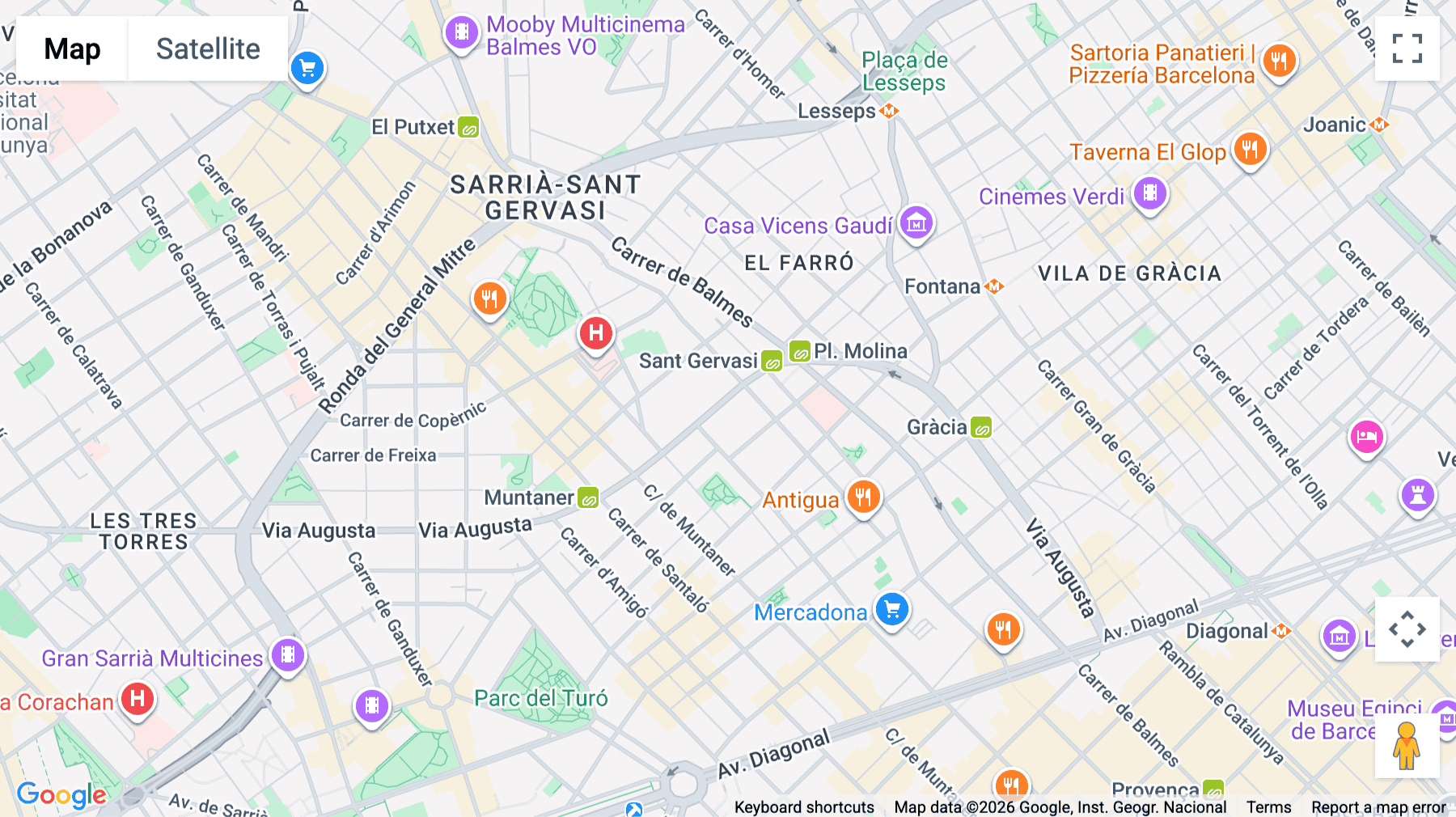 Click for interative map of Spaces Vía Augusta, Barcelona