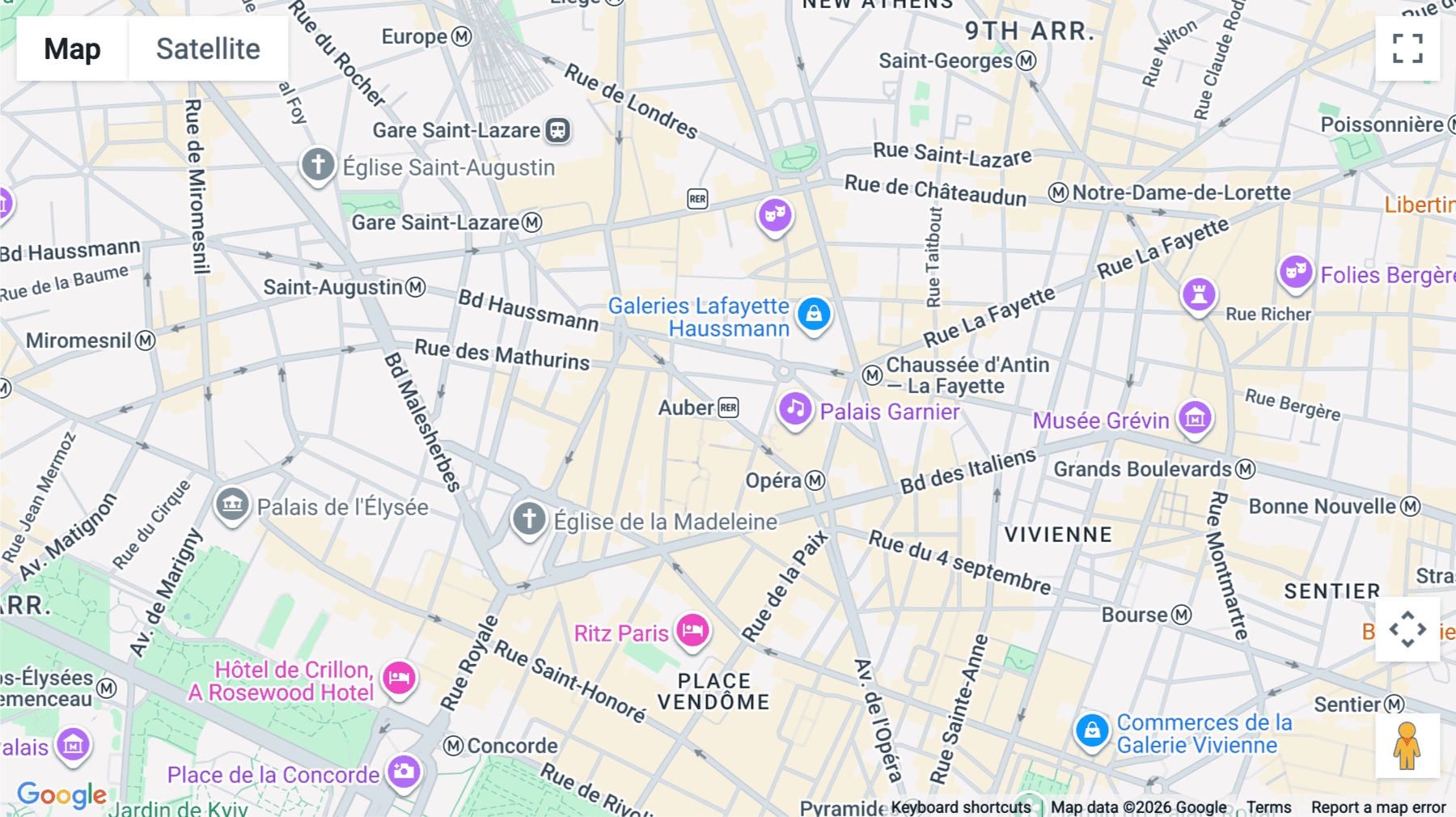 Click for interative map of Auber, 6 Rue Auber, Paris