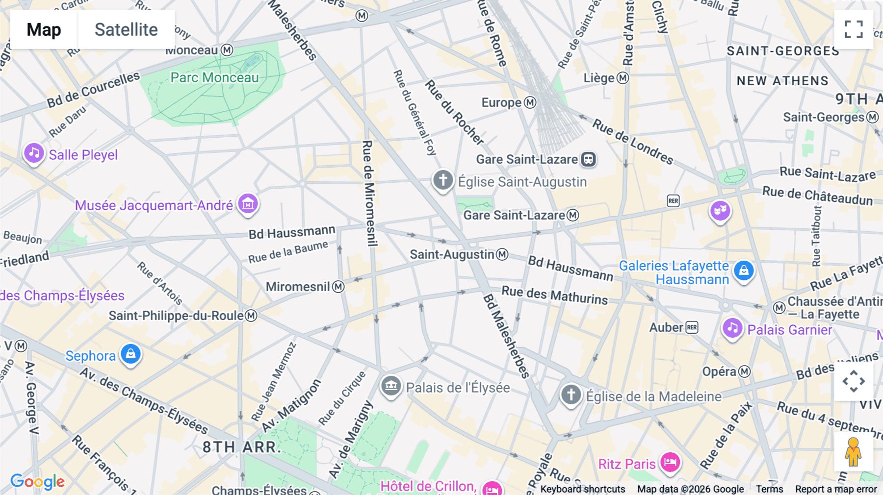 Click for interative map of Saint-Augustin, 91 Boulevard Hausmann, Paris