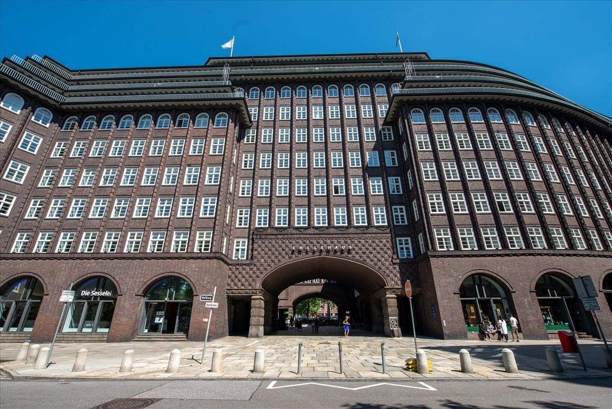 Exterior view of the Chilehaus A building with distinctive brick facade.