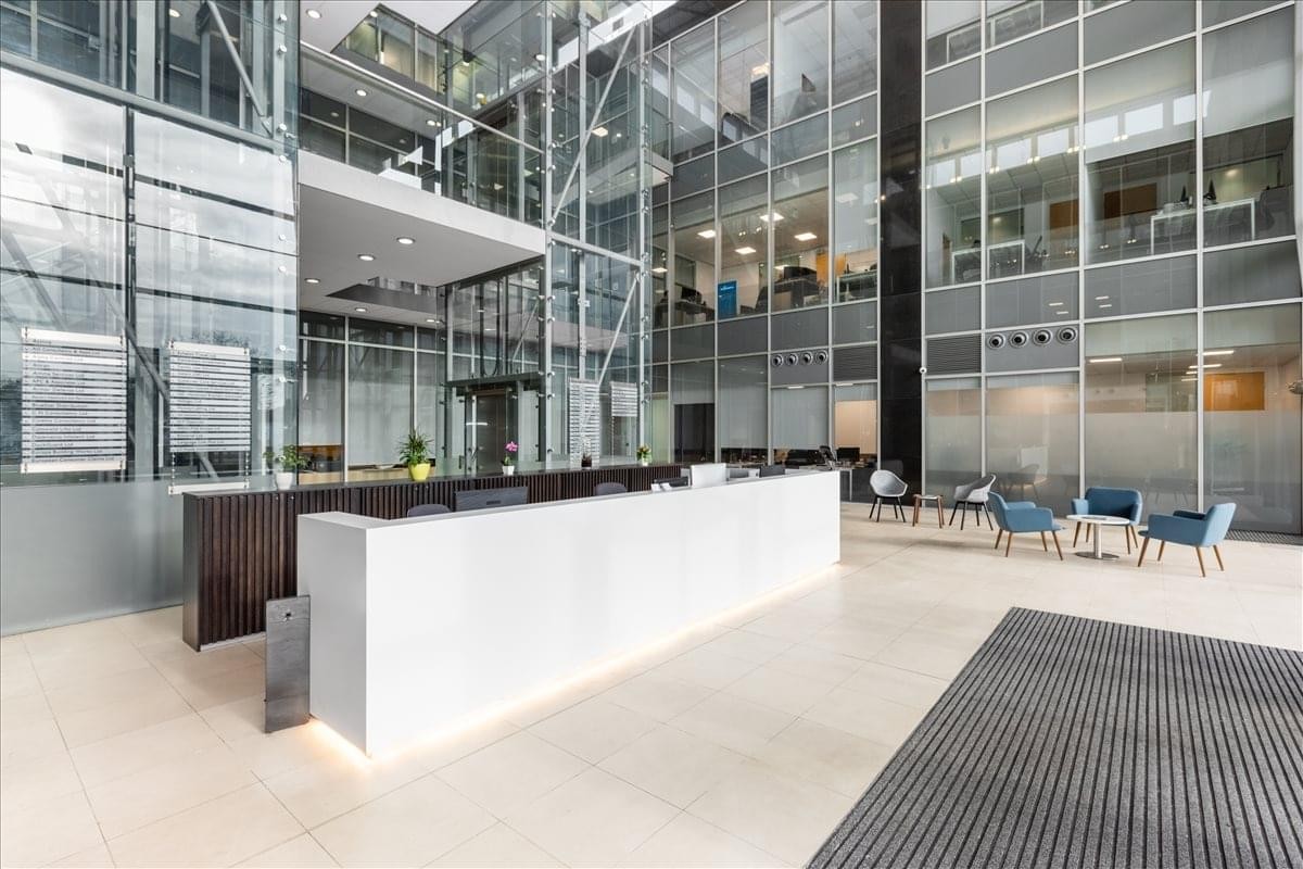 Grand multi-story atrium reception at Regus House, 268 Bath Road.