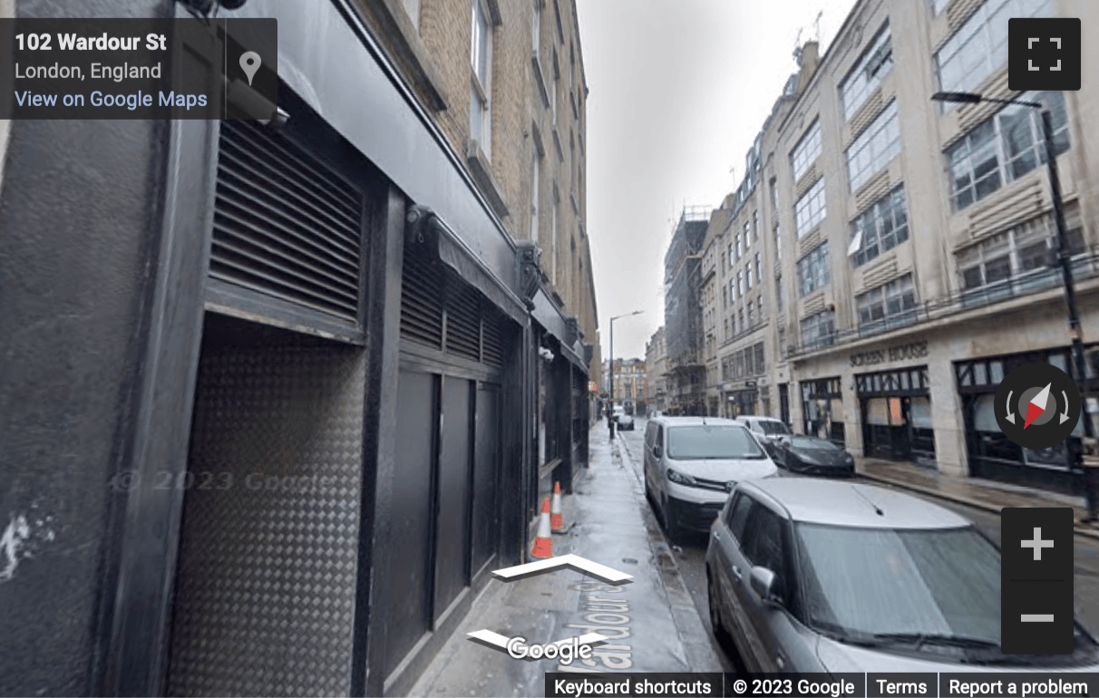Street View image of 100 Wardour Street, Soho, Westminster