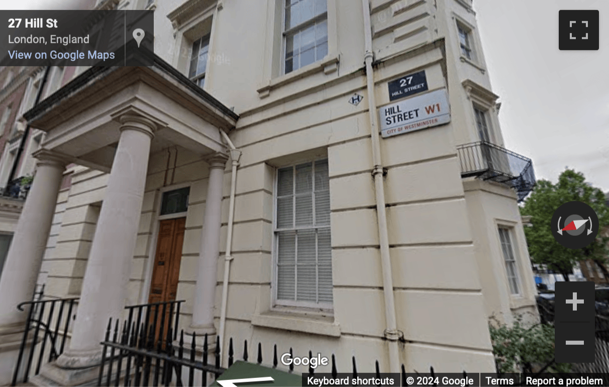 Street View image of 27 Hill Street, Central London, W1J