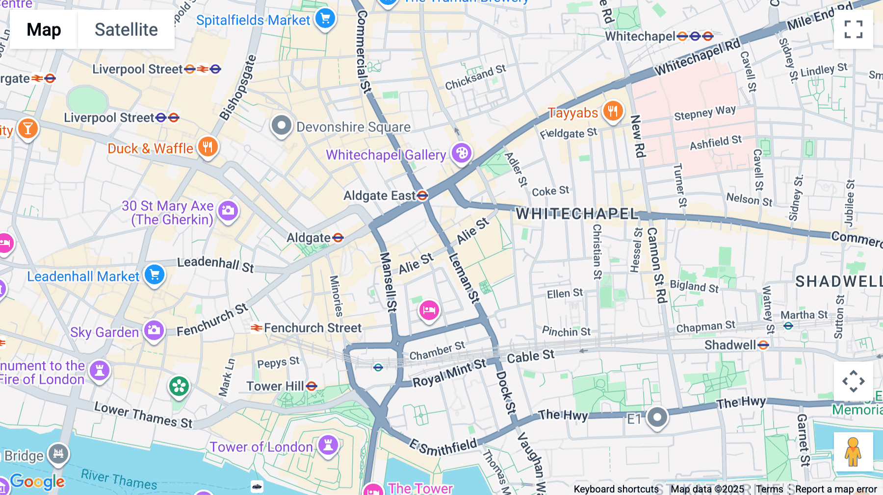 Click for interative map of 32-38 Leman Street, Aldgate East, London