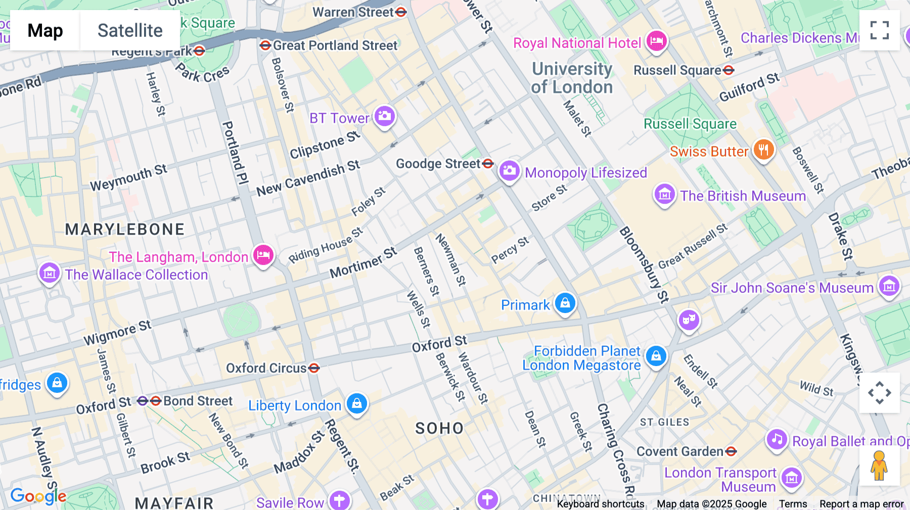 Click for interative map of 30 Newman Street, London