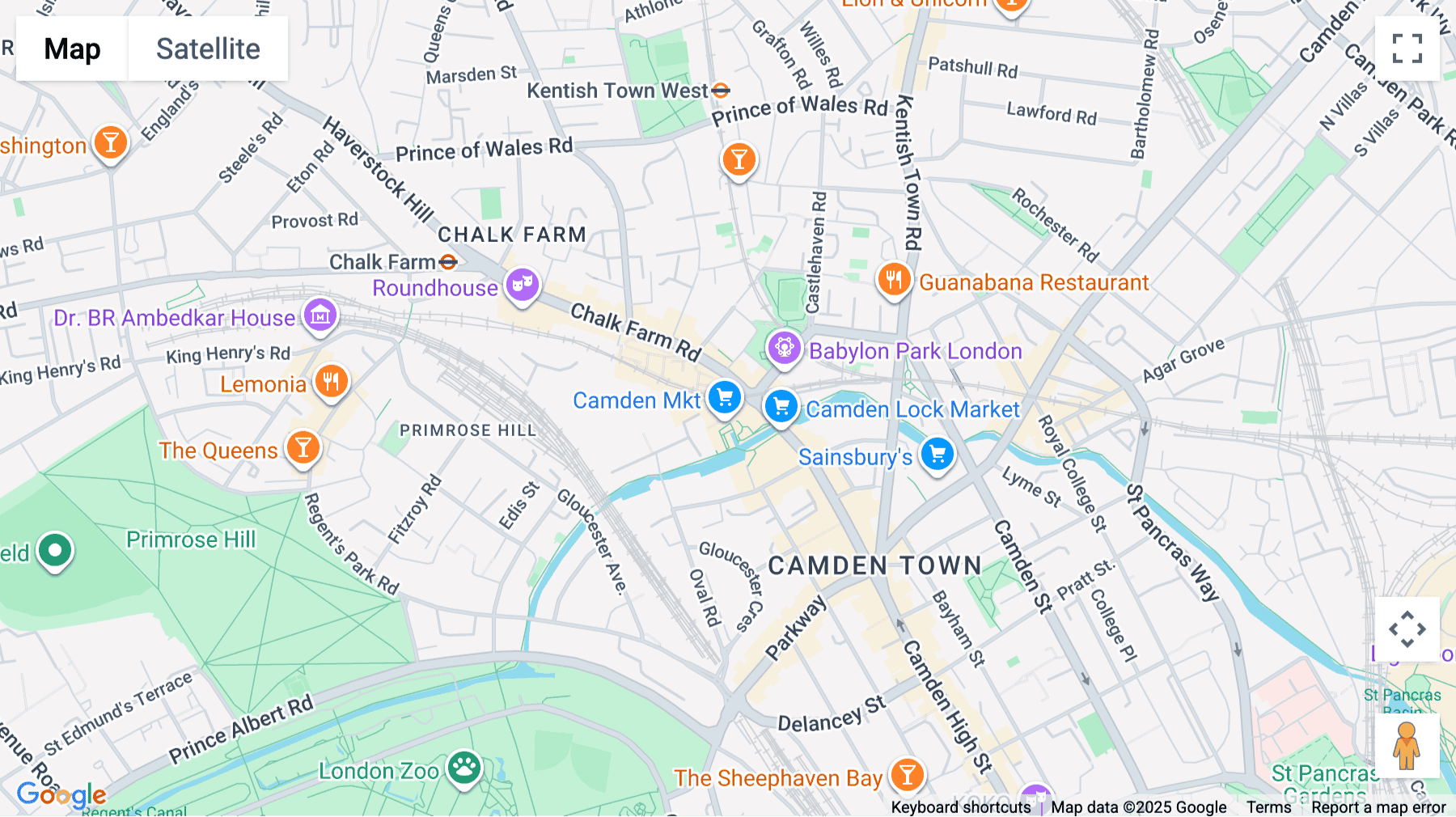Click for interative map of London Triangle, Camden Lock Market, Chalk Farm Road, London