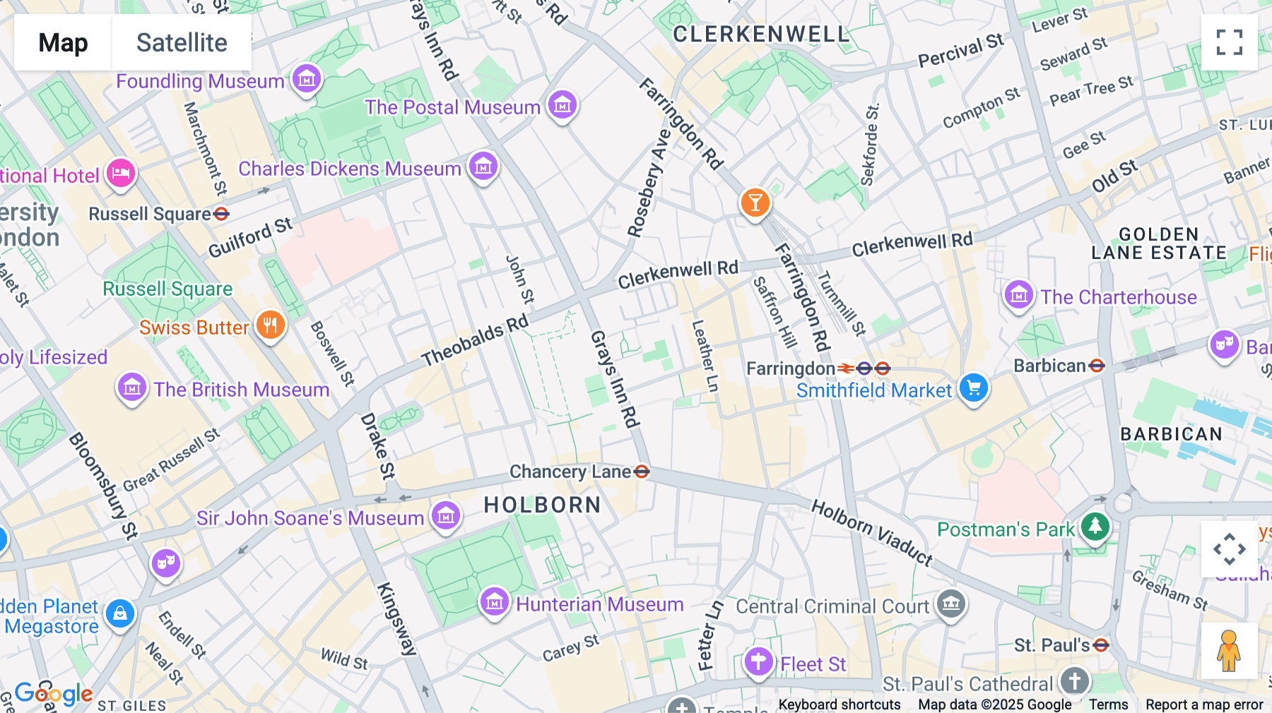 Click for interative map of Peer House, 8-14 Verulam Street, London