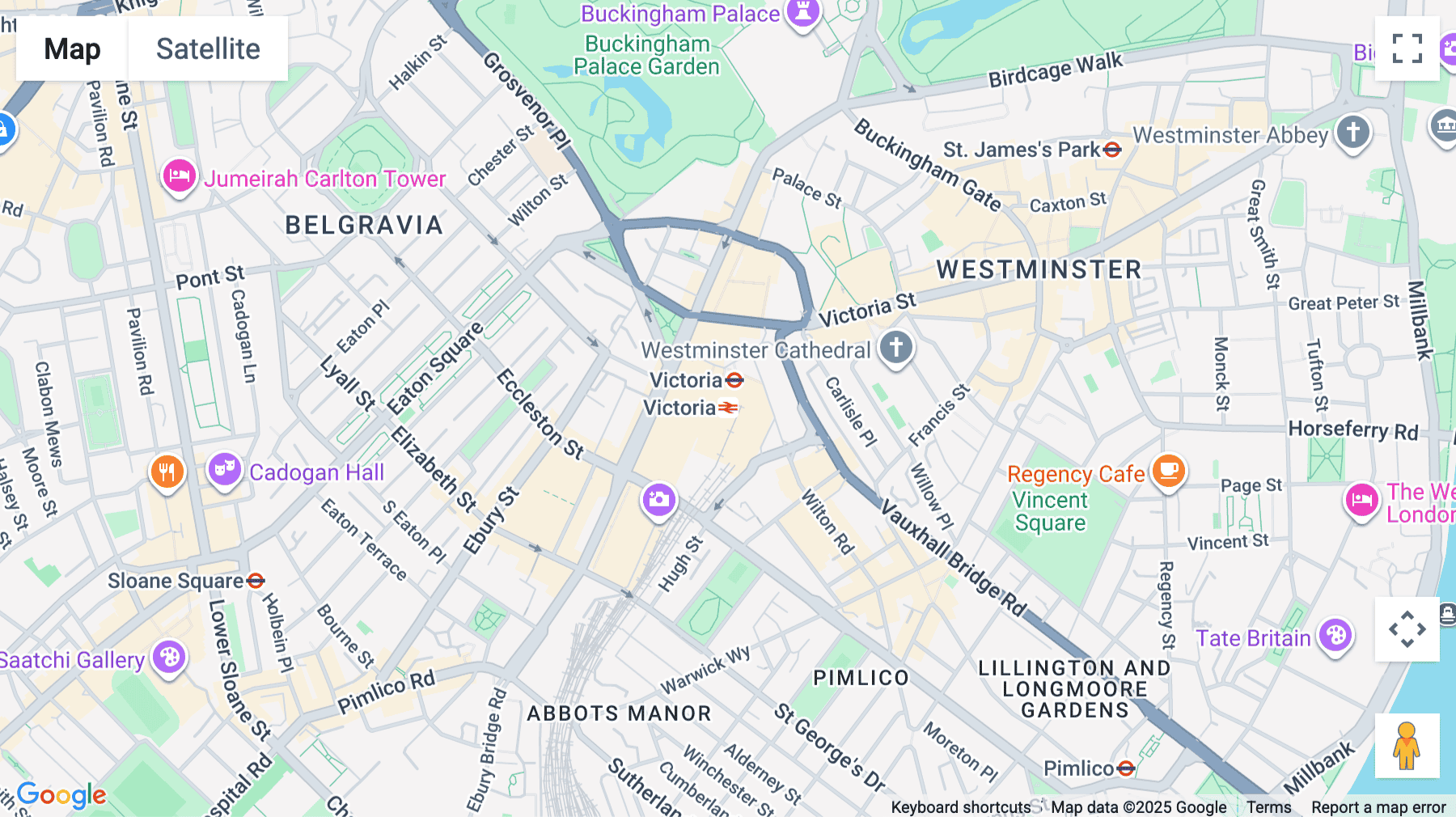 Click for interative map of Victoria Station, Belle House, Platform 1, Main Concourse, Pimlico, London