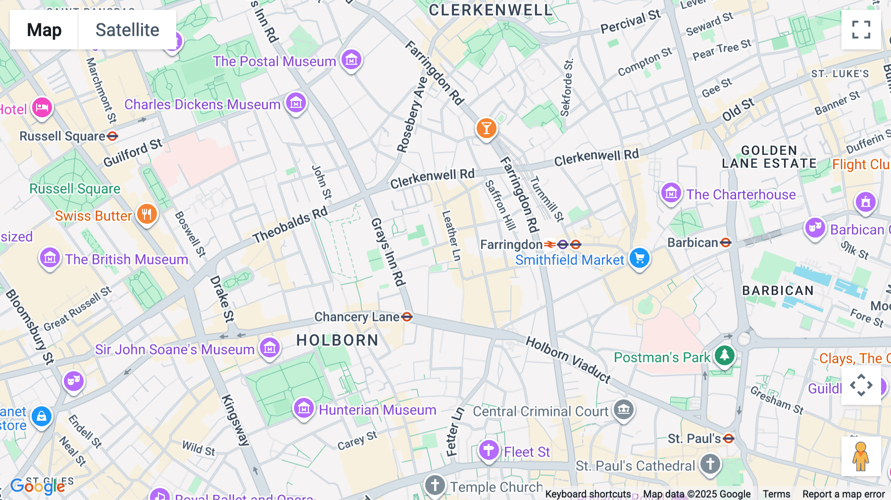 Click for interative map of The Record Hall, 16-16A Baldwin's Gardens, Hatton Garden, London