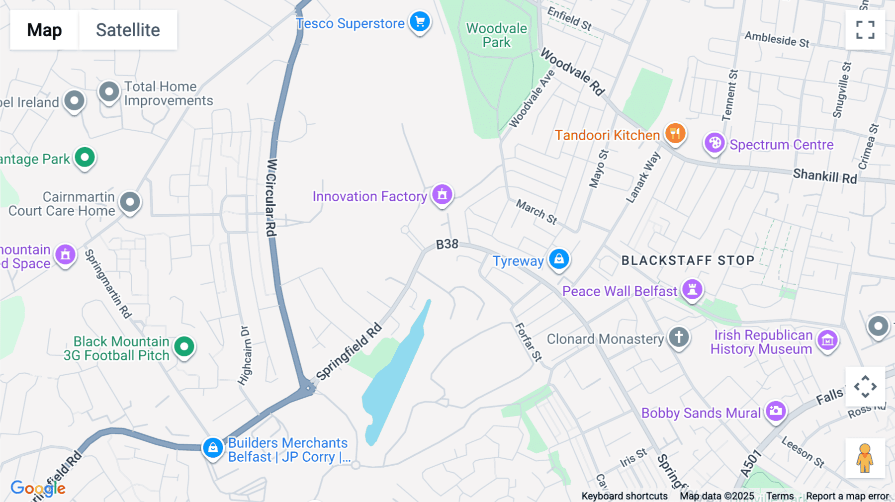 Click for interative map of Innovation Factory, Forthriver Business Park, 385 Springfield Road, Belfast, Belfast