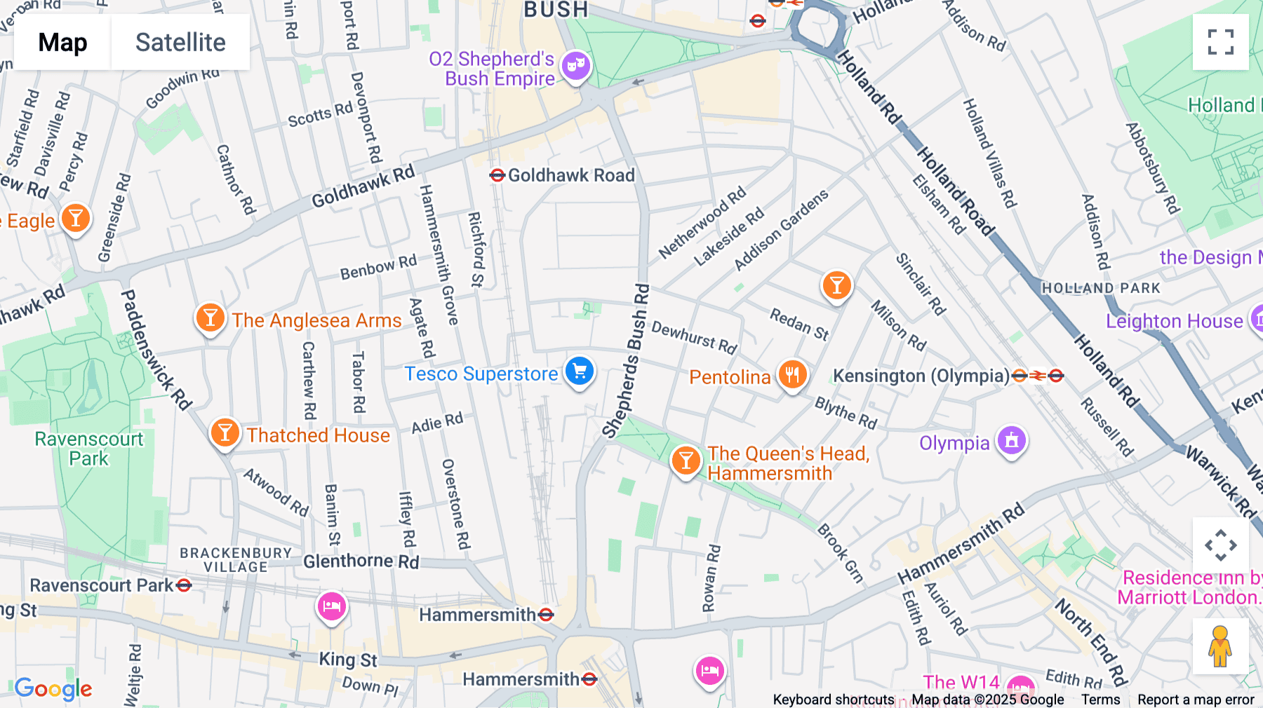 Click for interative map of Brook Green, 184 Shepherds Bush Road, Hammersmith, London