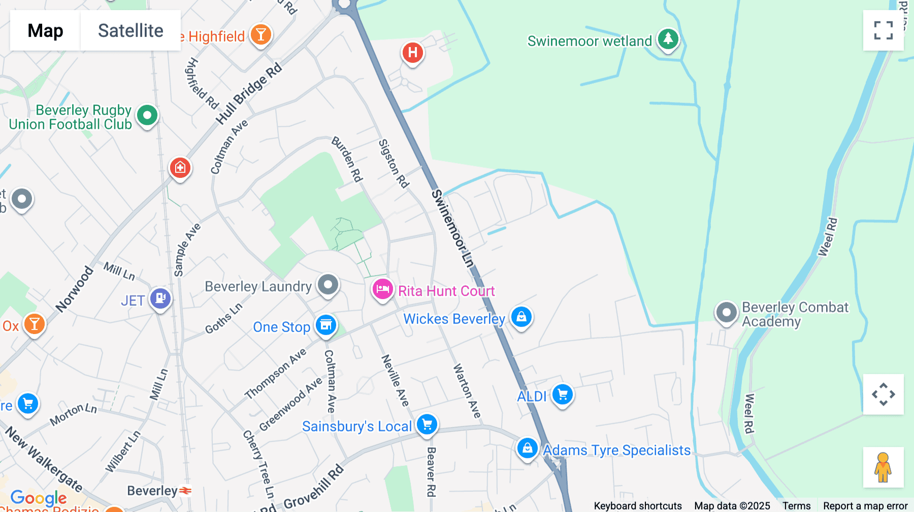 Click for interative map of Colonial House, Swinemoor Lane, Beverley, Beverley
