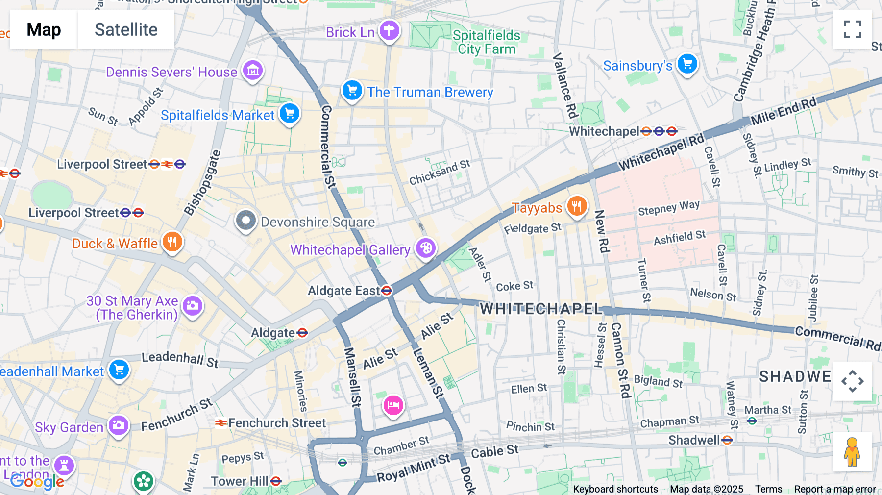 Click for interative map of E1 Studios, Whitechapel Road, London, London