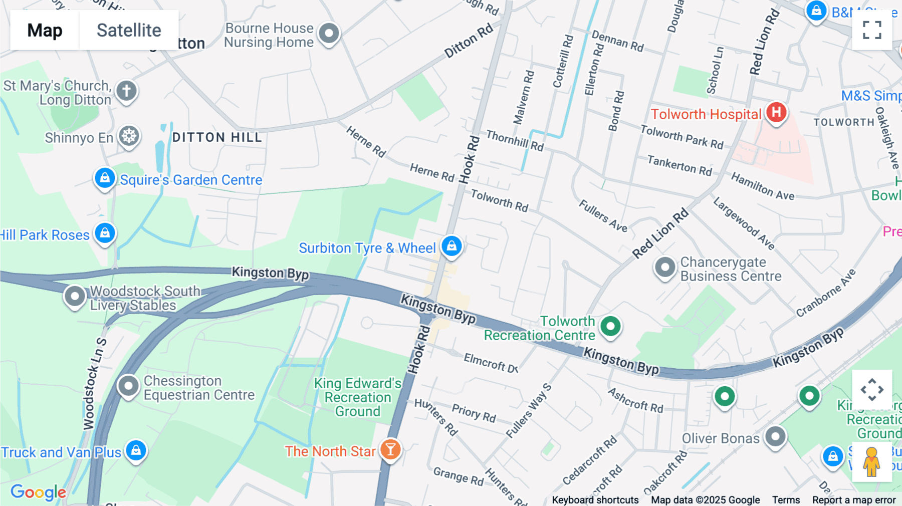 Click for interative map of 117 Hook Road, Surbiton, London