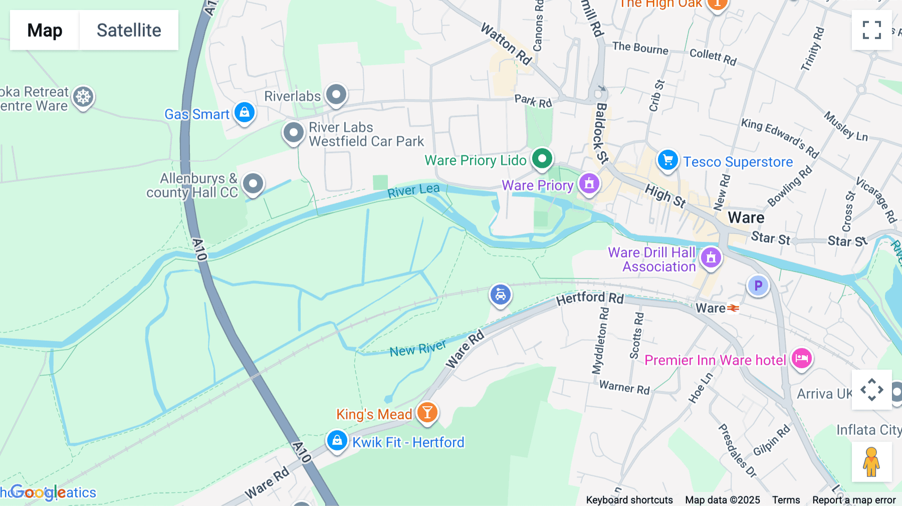 Click for interative map of Broadmeads pumping station, Hertford Road, Ware, SG129LH, Hertford