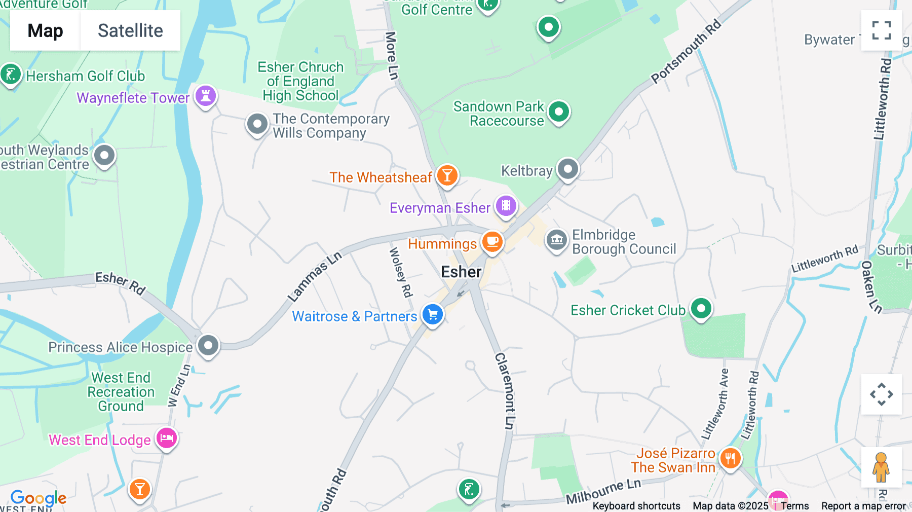 Click for interative map of Esher Groves, 13 – 17 Church Street, Esher High Street, Esher