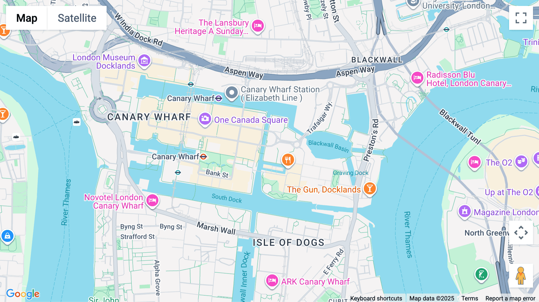 Click for interative map of 30 Churchill Place, London, London