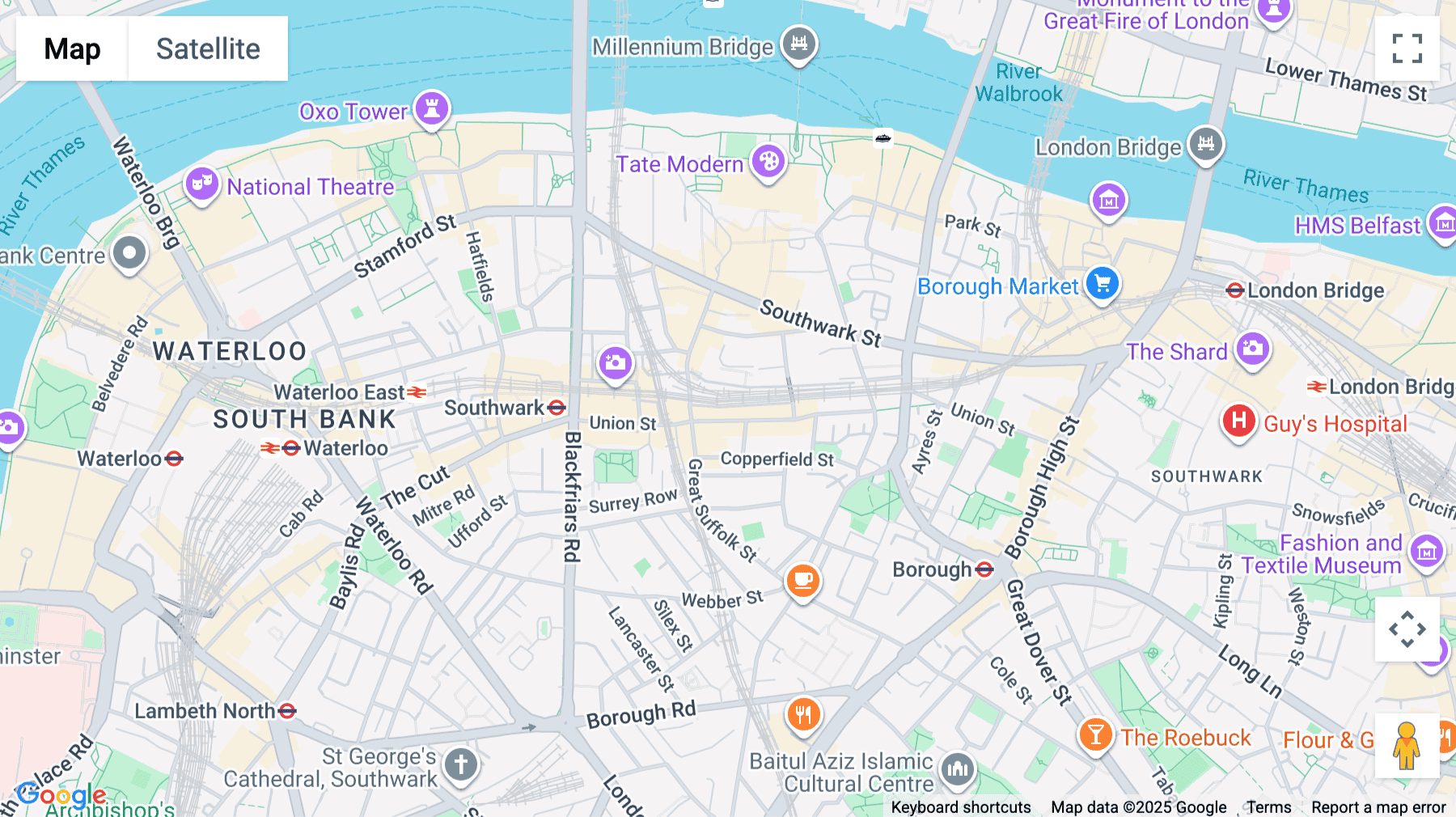 Click for interative map of The Embassy Tea House, 195-205 Union Street, London