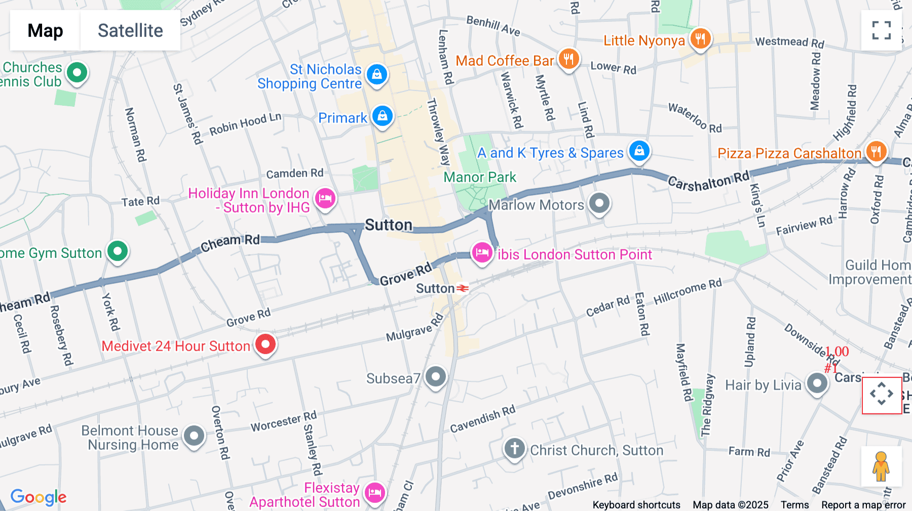 Click for interative map of Sutton Ct Rd, Sutton, London