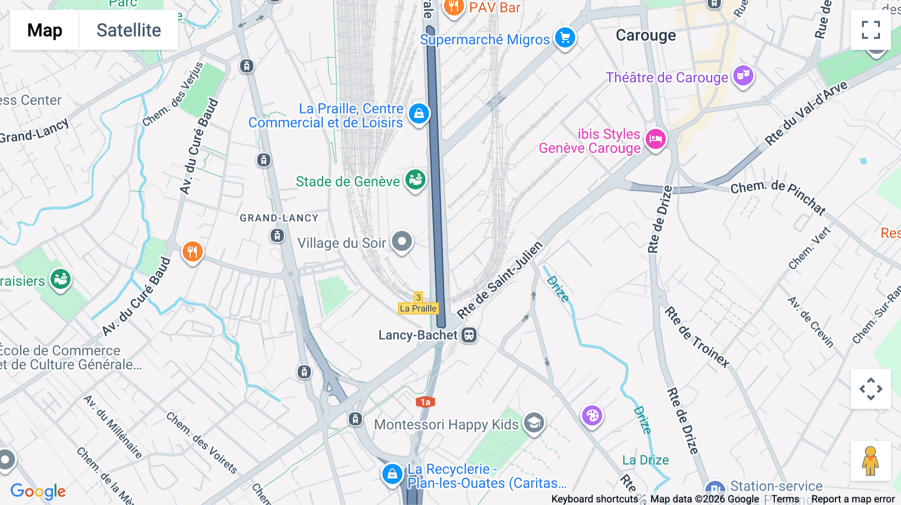 Click for interative map of Route des jeunes 105A, Geneva