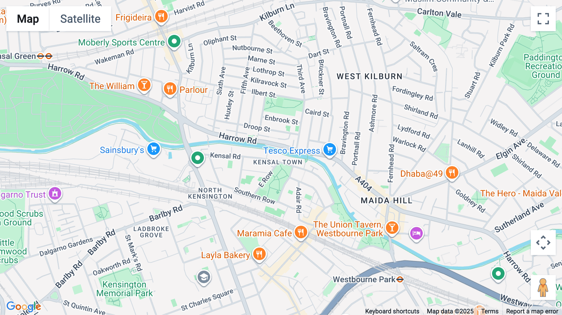 Click for interative map of Kensal Road, Canalot Studios, London