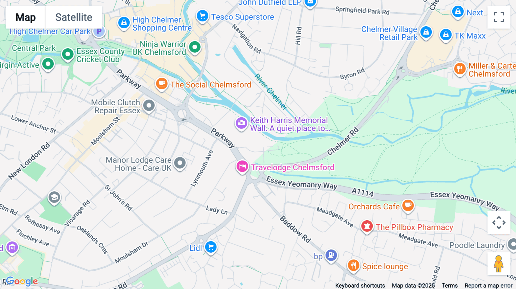 Click for interative map of Parkway, Essex, Chelmsford