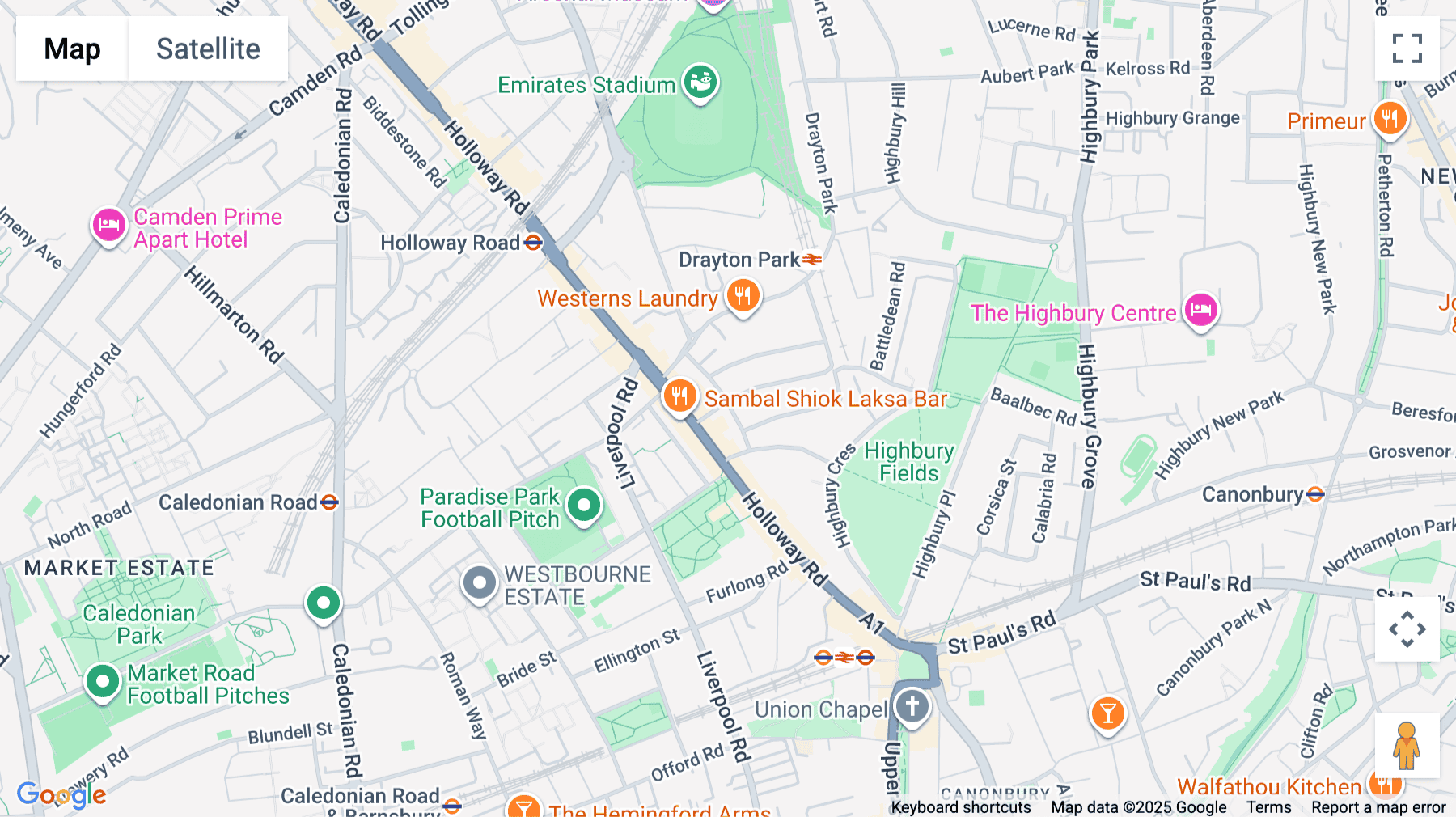 Click for interative map of 25 Horsell Road, London
