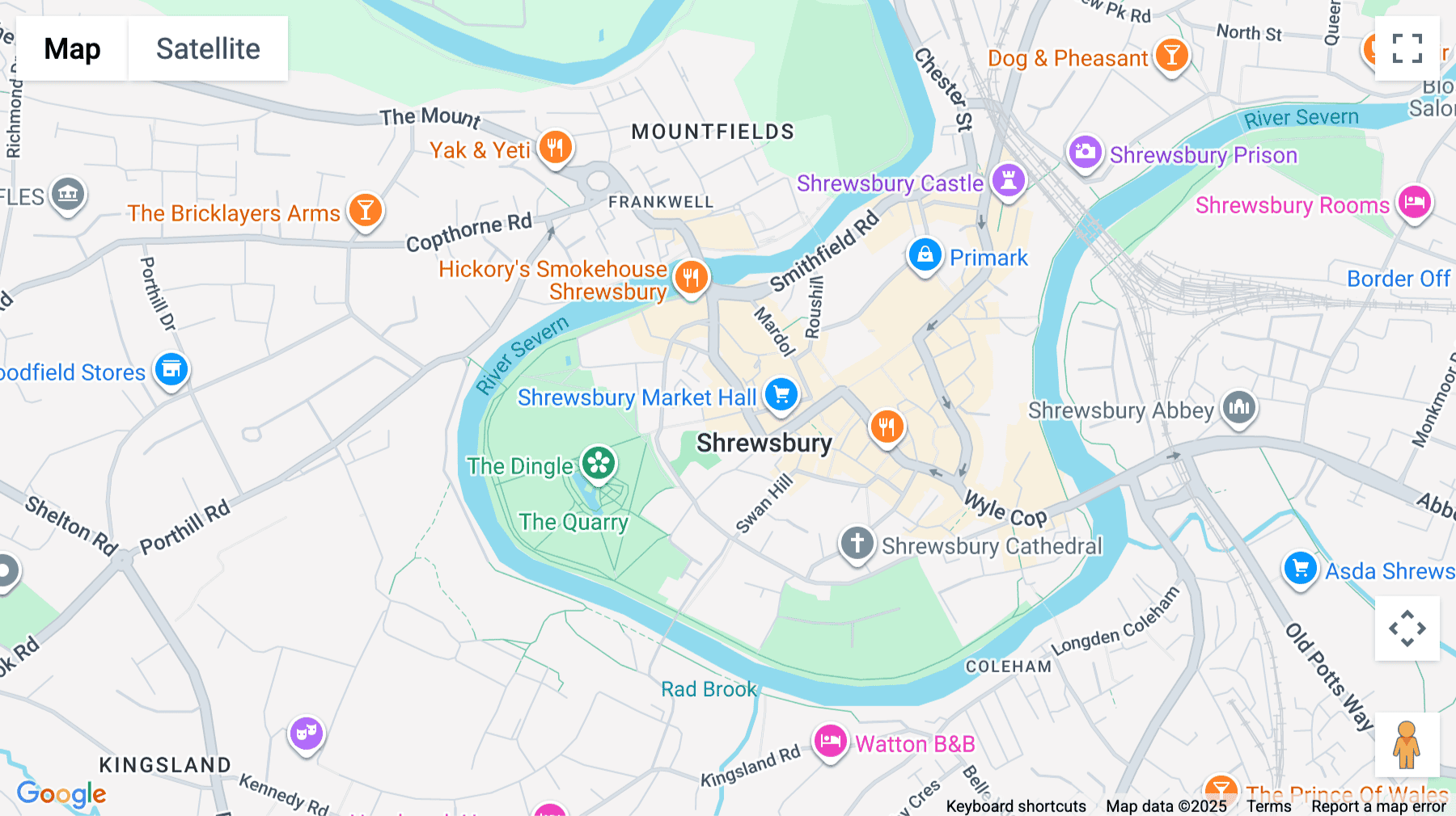 Click for interative map of 25 Claremont Hill, Shrewsbury