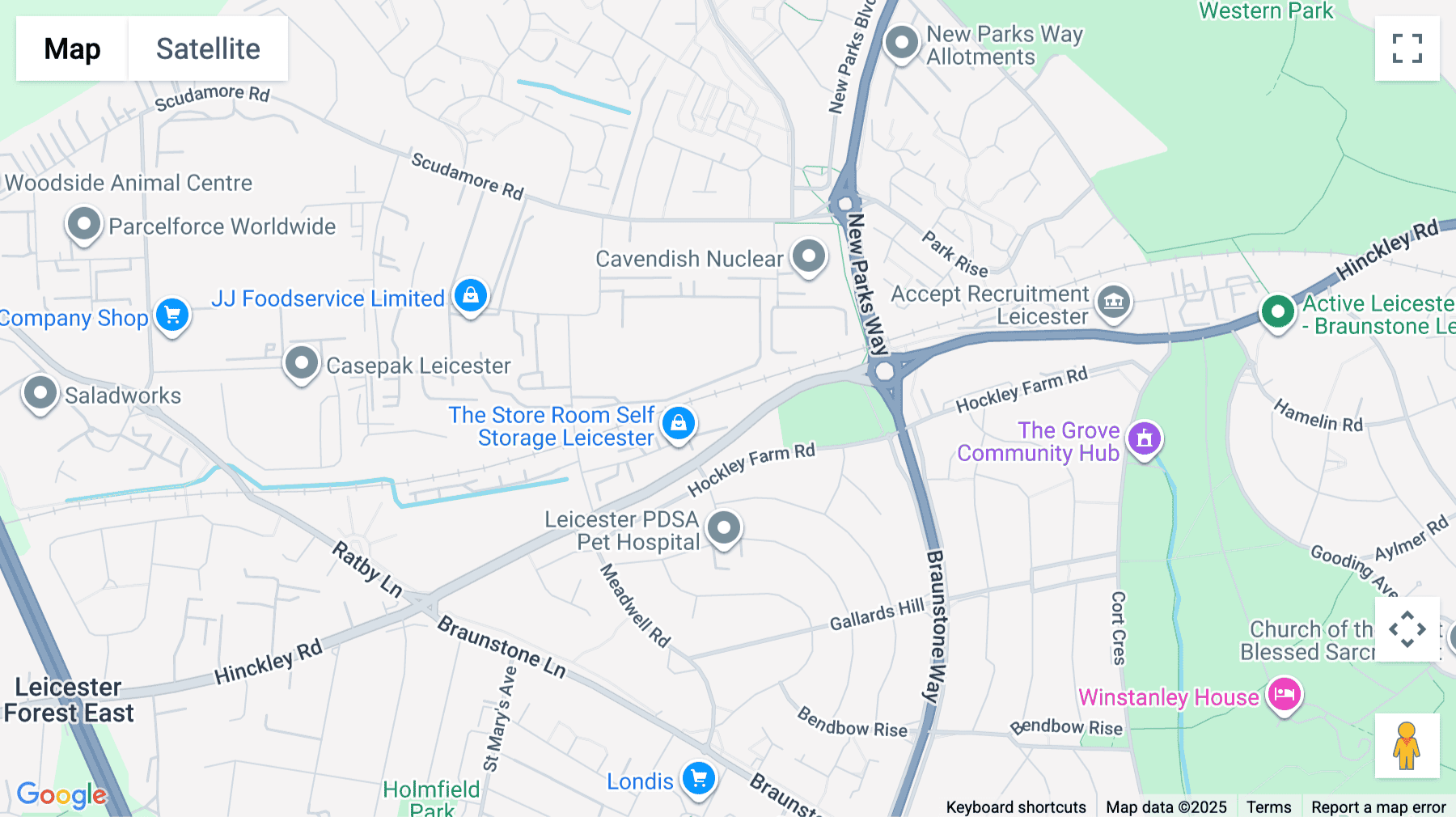 Click for interative map of Foxholes Road, (Off Hinckley Road), Leicester