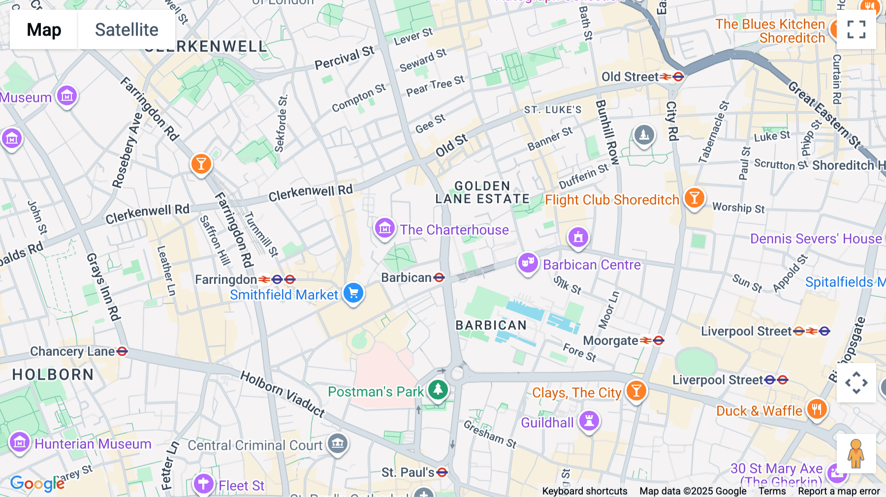 Click for interative map of 120 Aldersgate Street, Barbican, London