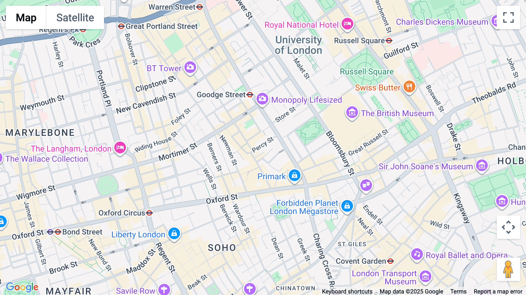 Click for interative map of 9 Percy Street, London