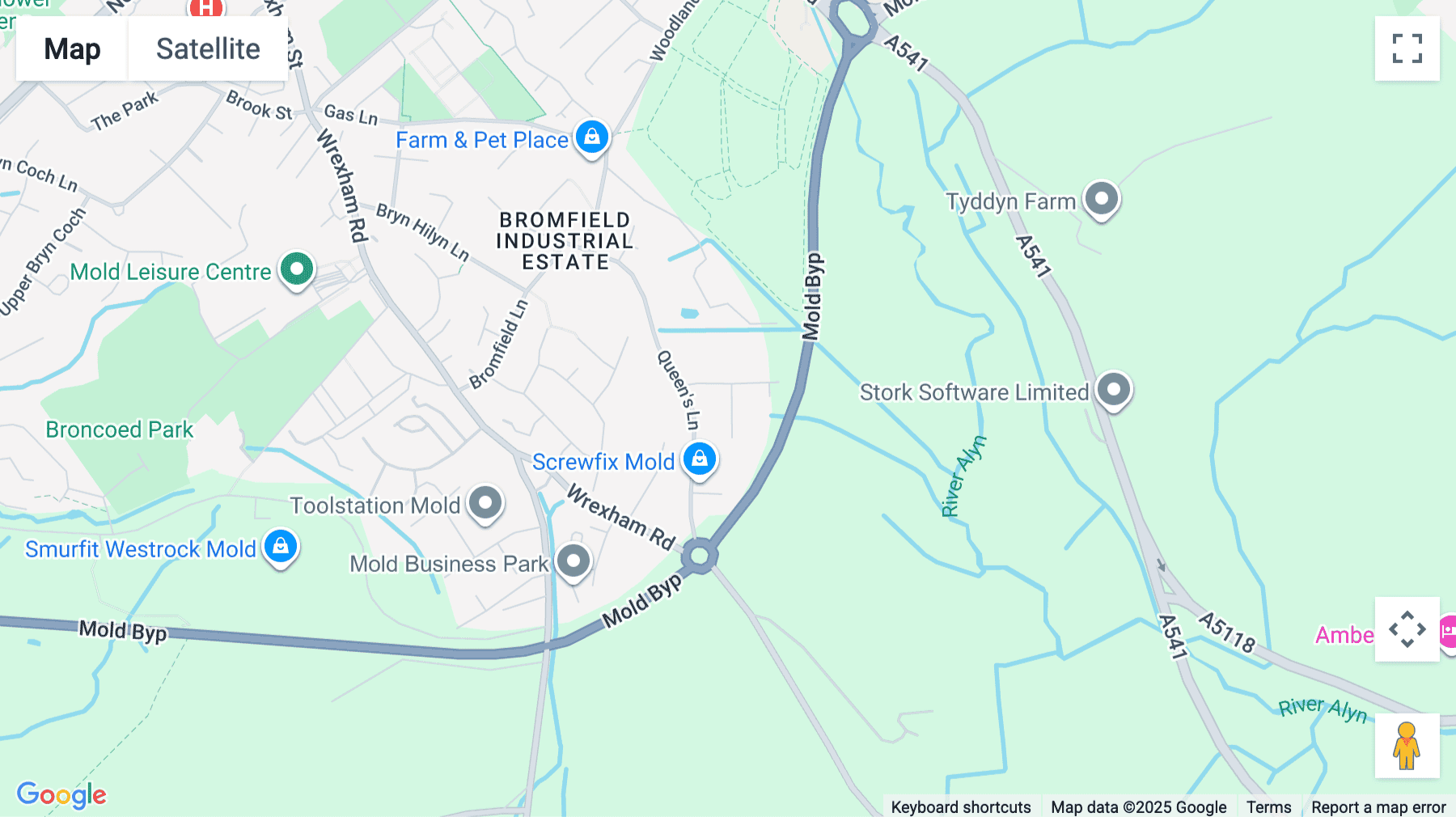 Click for interative map of Bromfield Commercial Park, Queens Lane, Stephen Gray Road, Mold