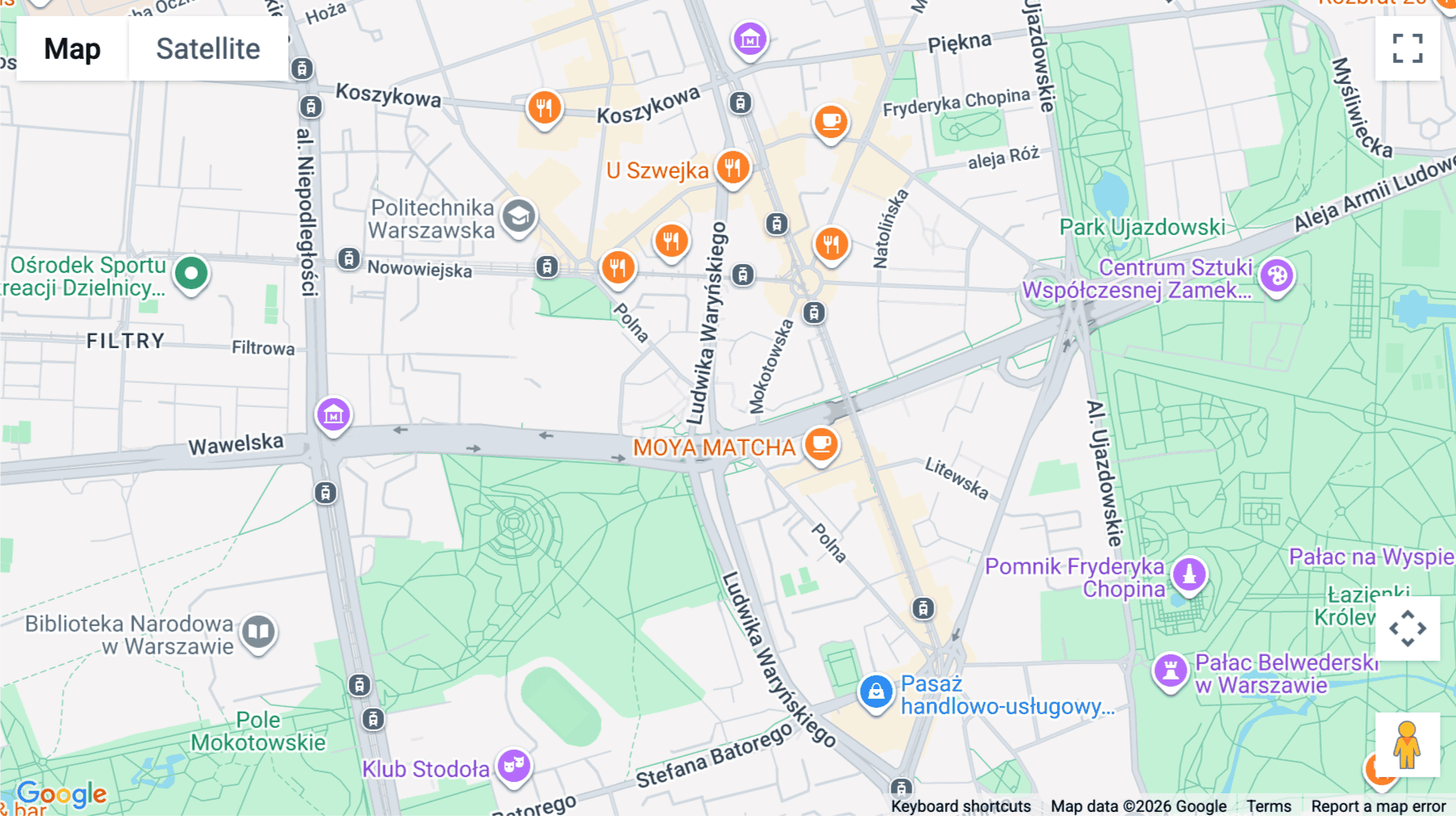 Click for interative map of Zebra Tower, 1 Mokotowska Street, Warsaw