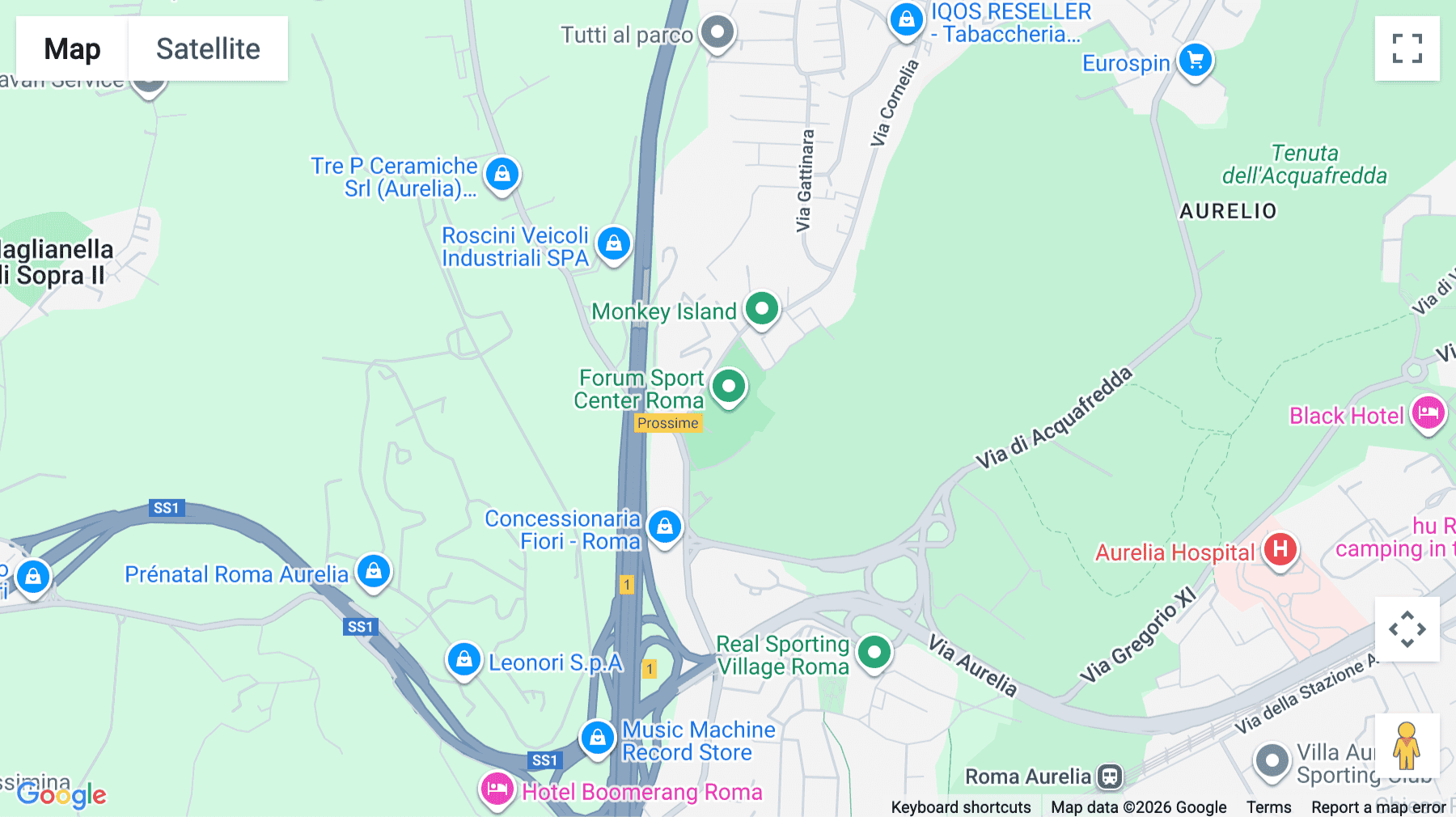 Click for interative map of Via Cornelia, 467, Forum Sport Center‎ Roma, Rome