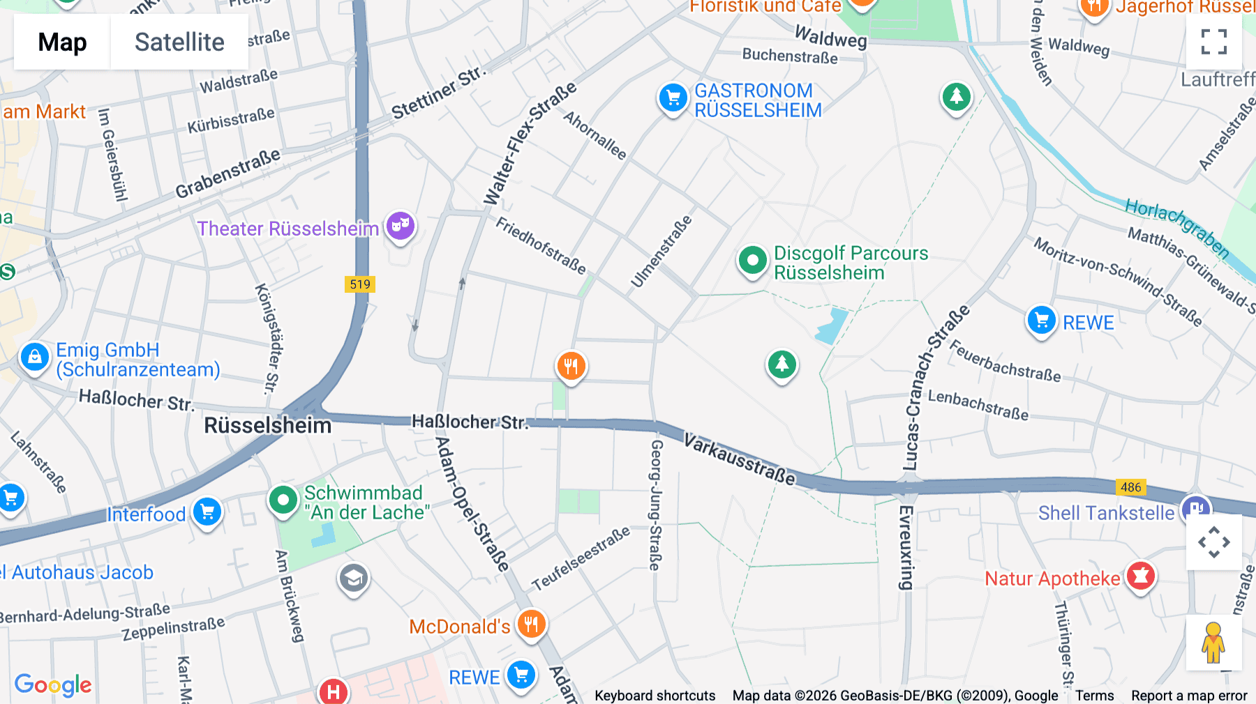 Click for interative map of Bahnhofsplatz 2, Rüsselsheim am Main