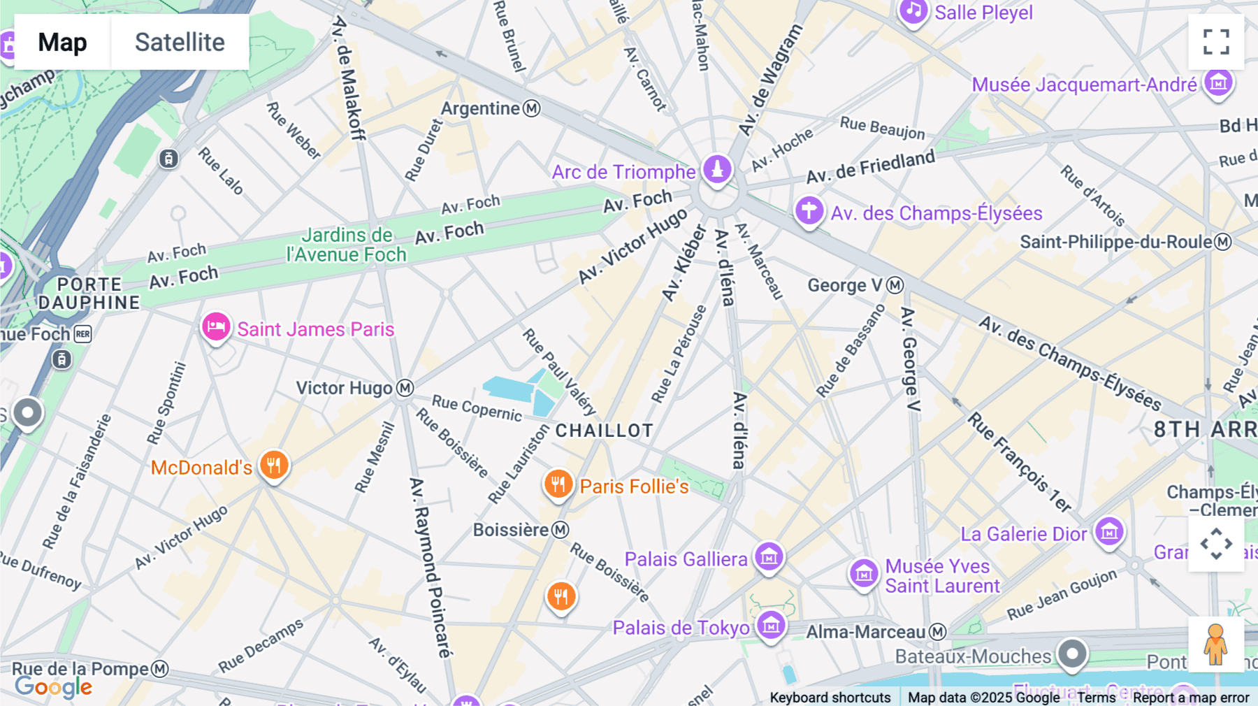 Click for interative map of 32-34 Avenue Kleber, Paris