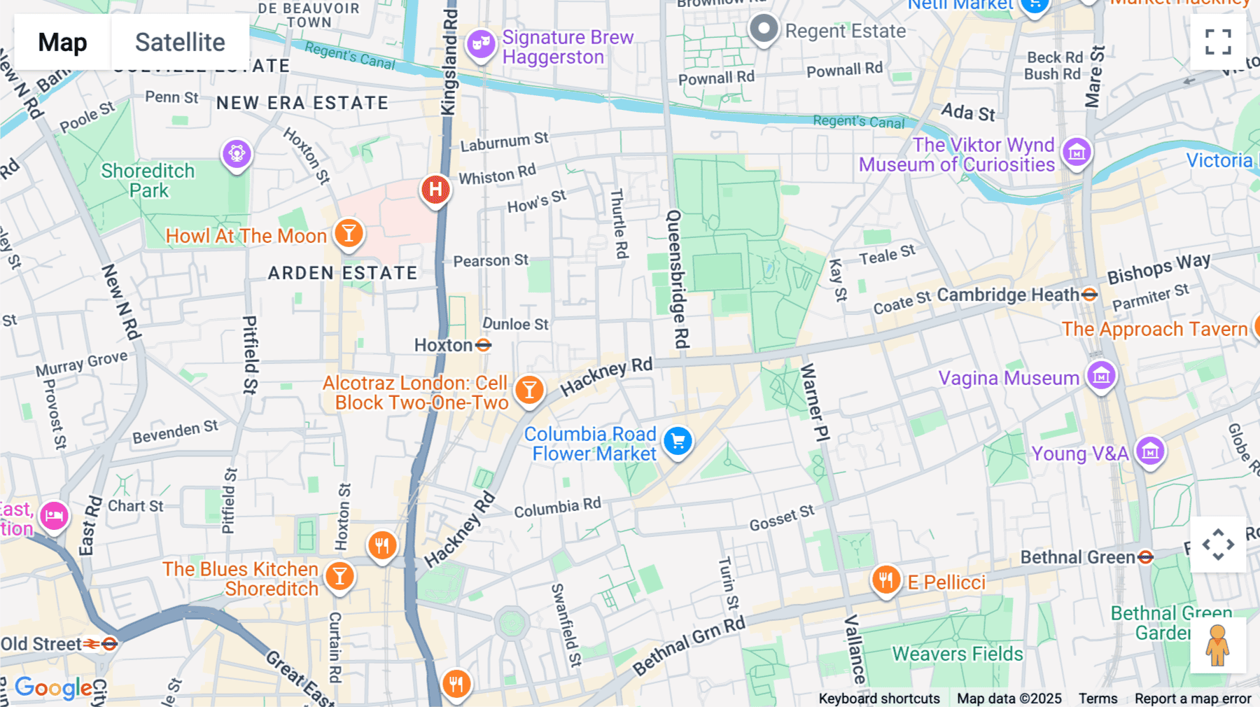 Click for interative map of HKR, 211 Hackney Rd, London