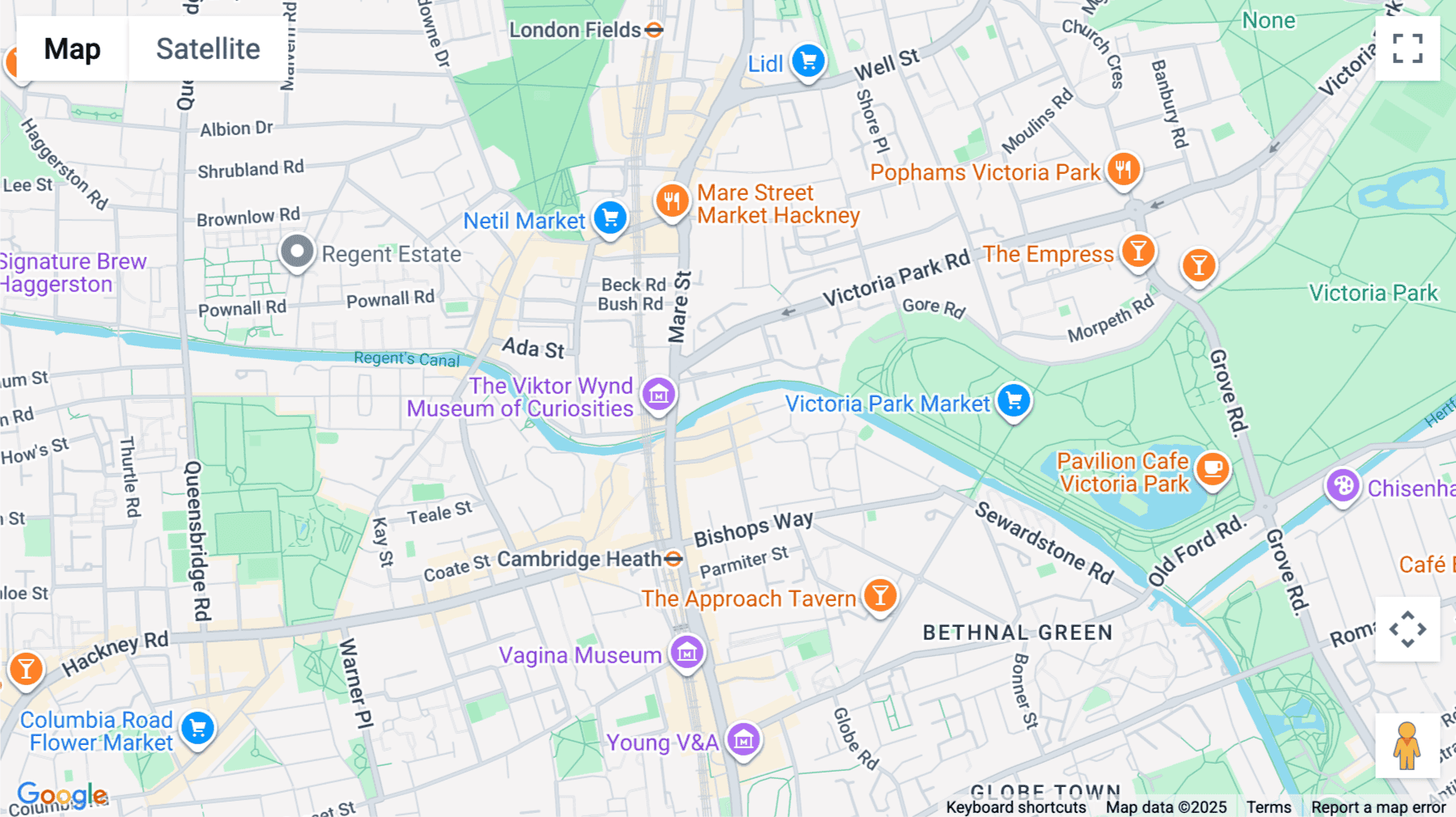 Click for interative map of 25B Vyner Street, London