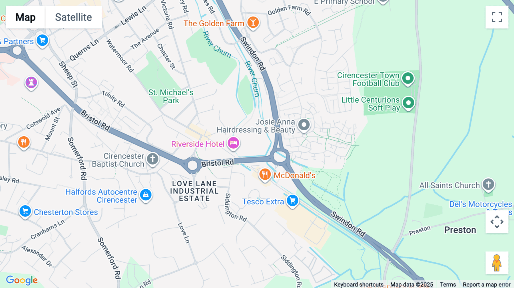 Click for interative map of Watermoor Road, Cirencester