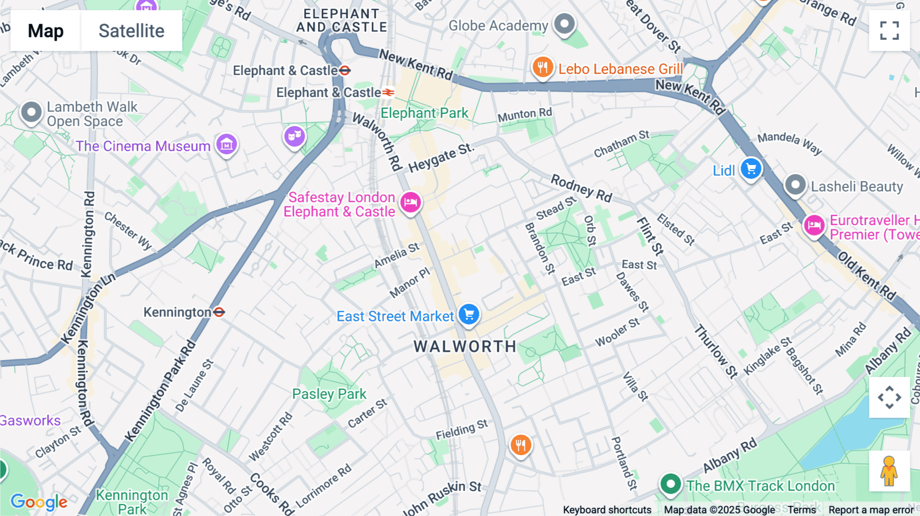 Click for interative map of 4 browning street, London, London
