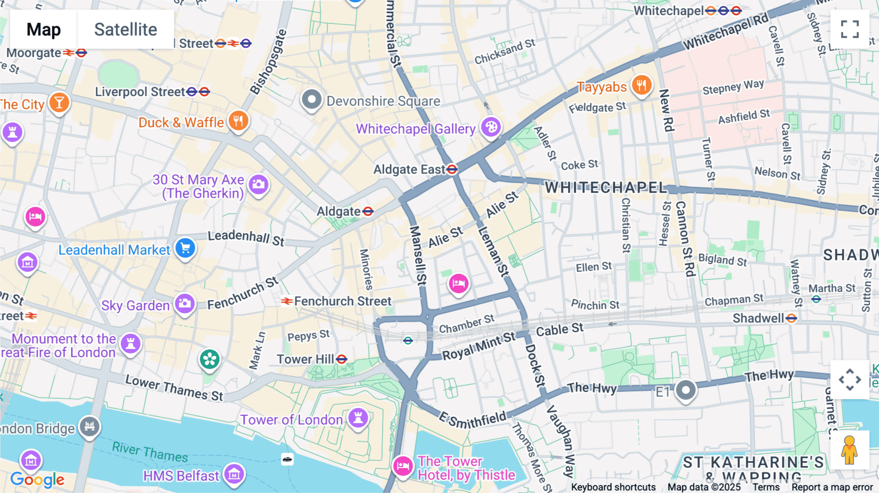 Click for interative map of 10 Alie Street, London