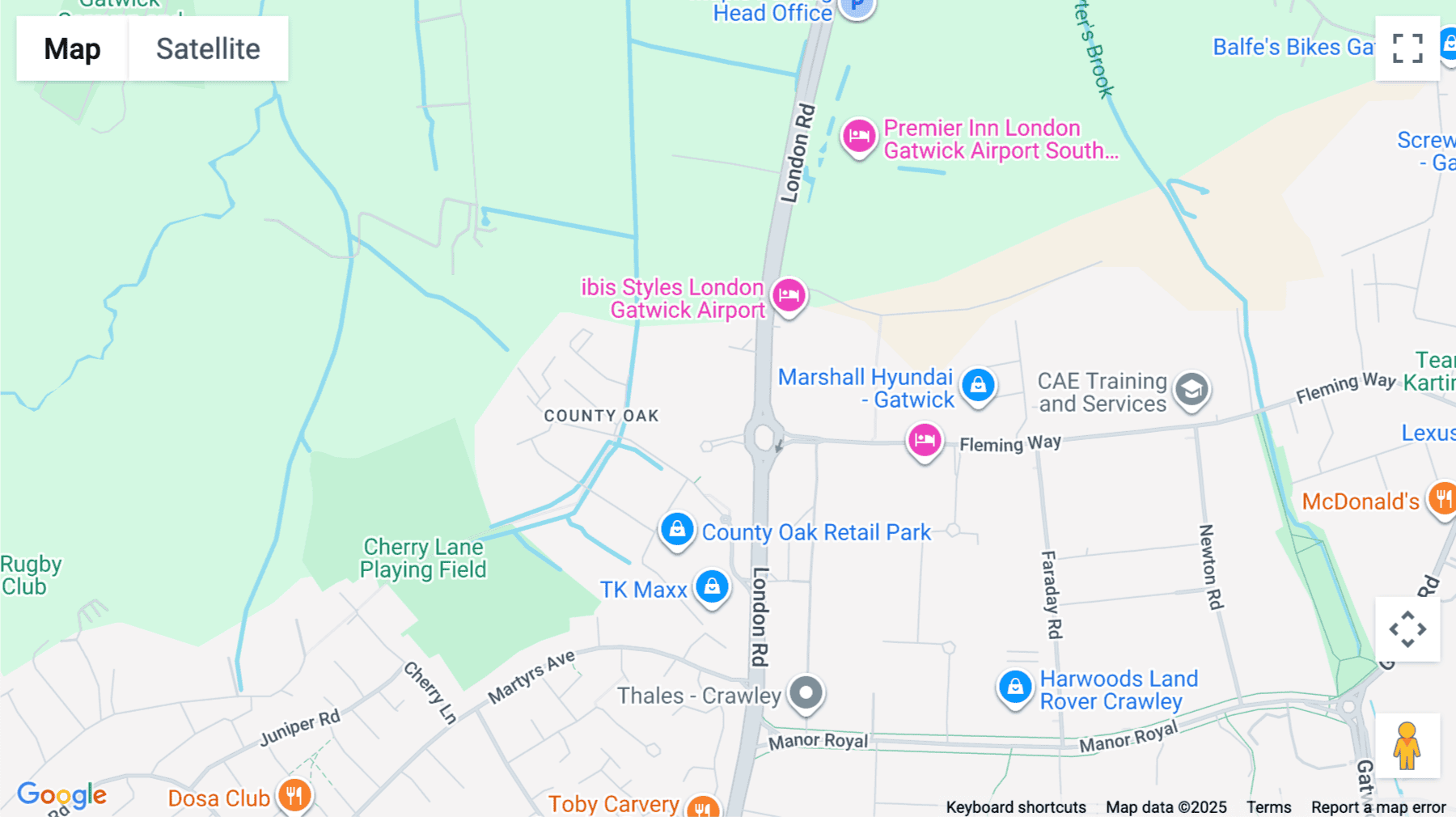 Click for interative map of Astral Towers, Betts Way, Crawley