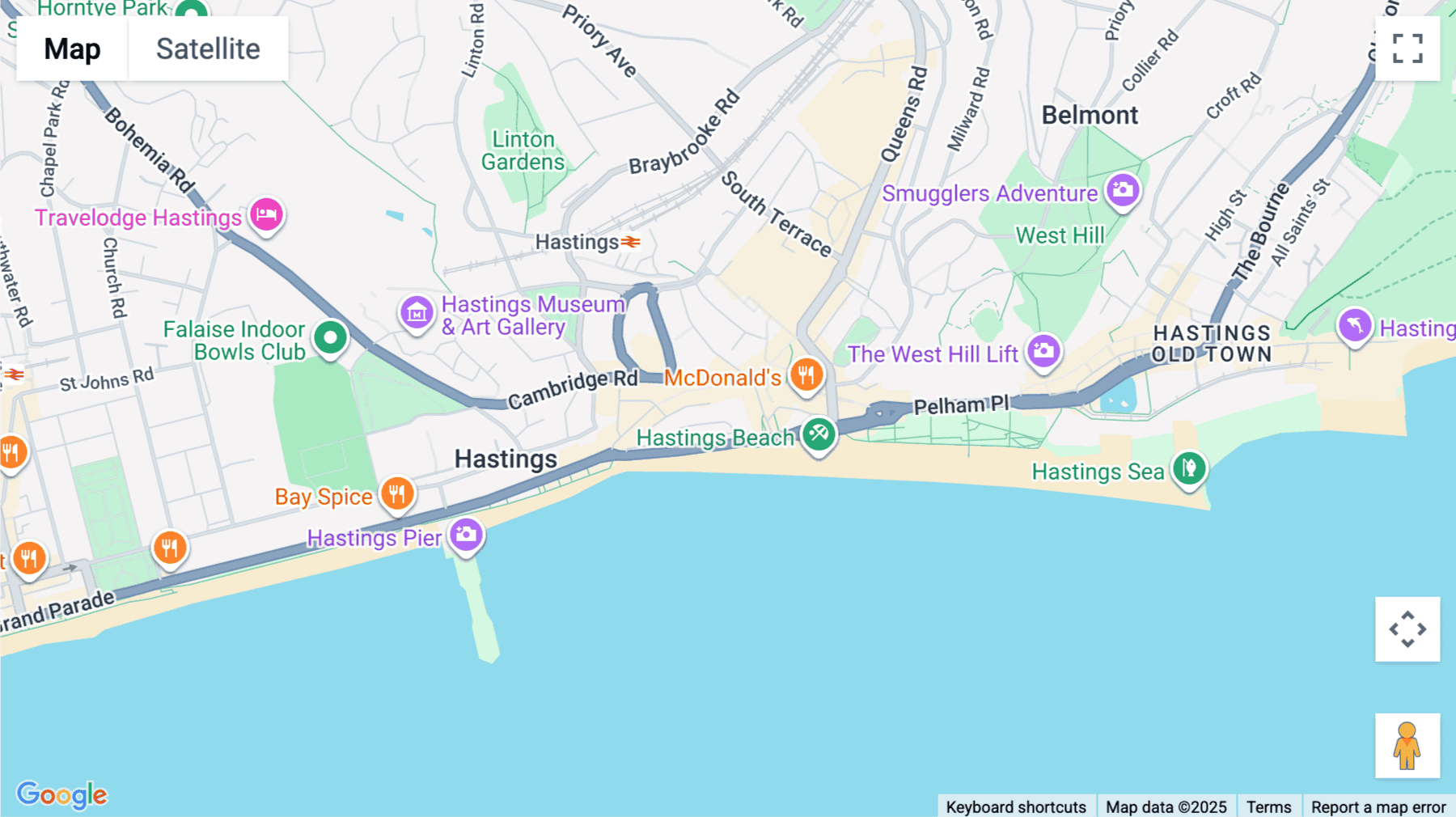 Click for interative map of The Palace Workspace, 1-3 Robertson Street, Hastings