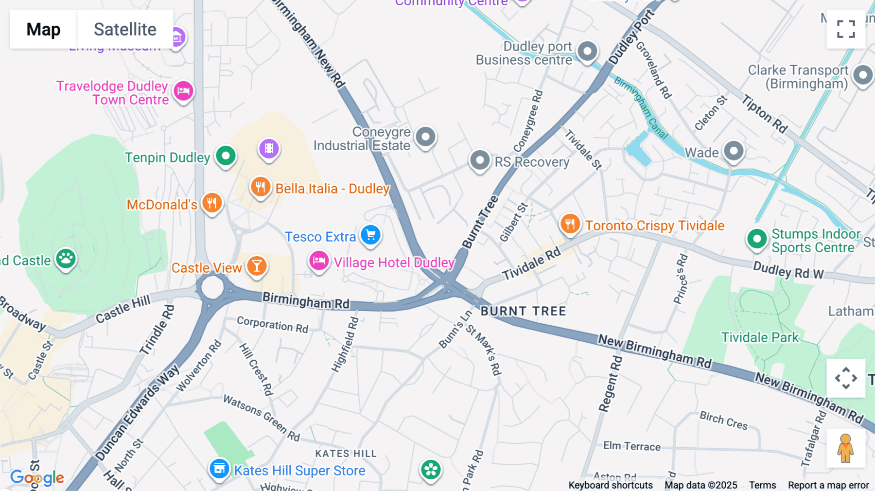Click for interative map of Castlemill, Burnt Tree, Dudley