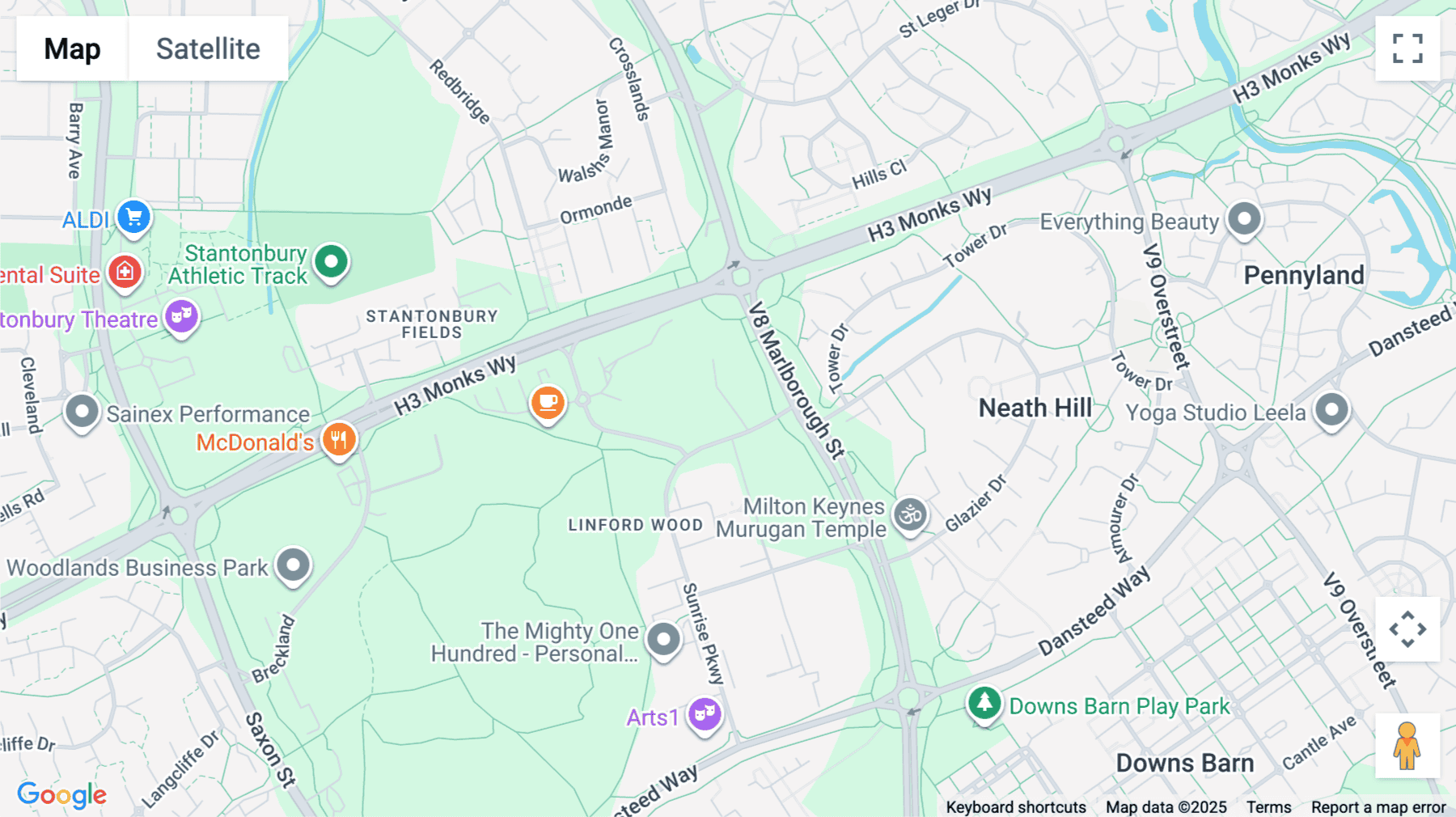 Click for interative map of Linford Wood, Milton Keynes