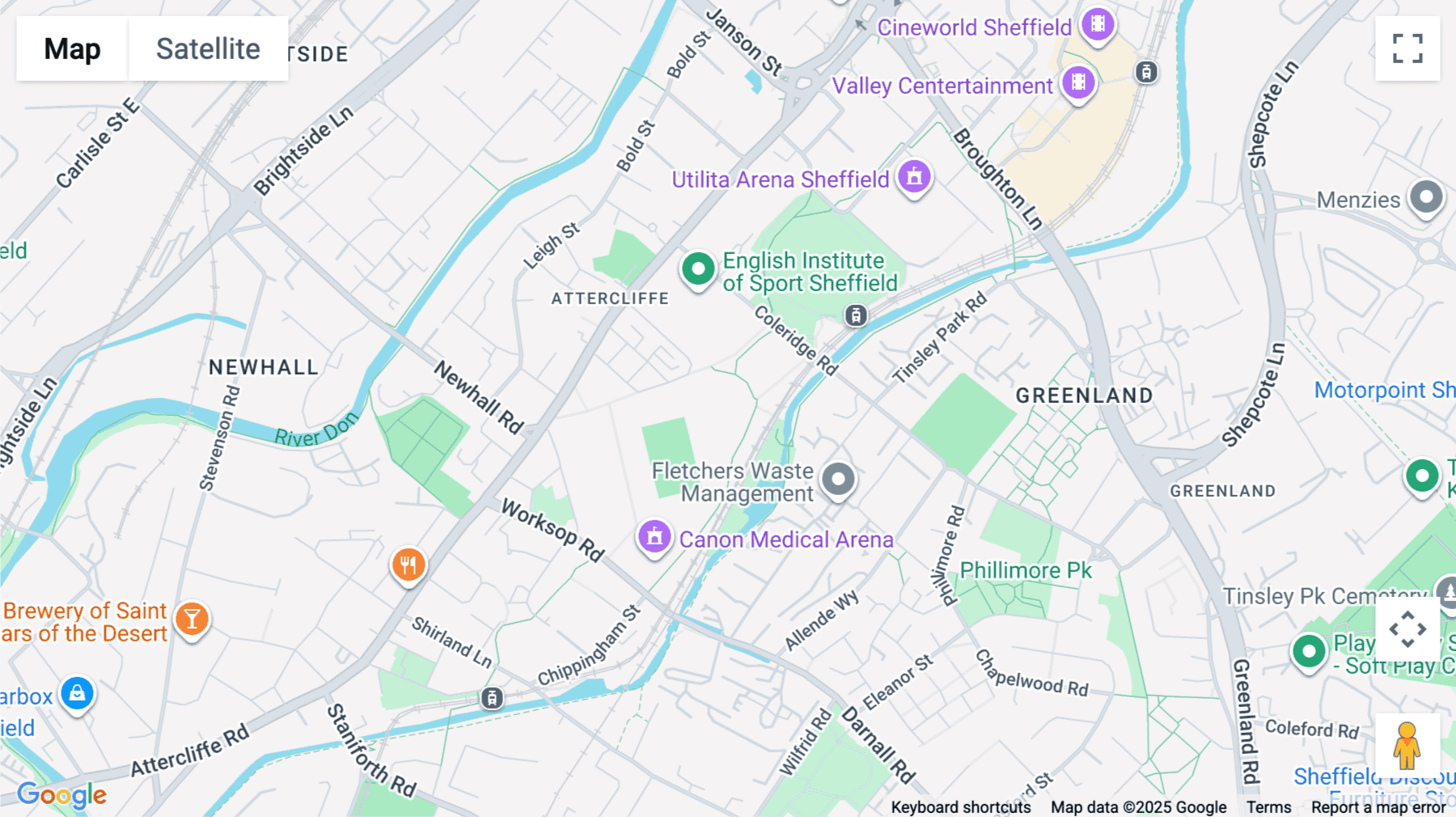 Click for interative map of Sheffield Olympic Legacy Park, Community Stadium, Workshop Road, Landing Pad, Sheffield