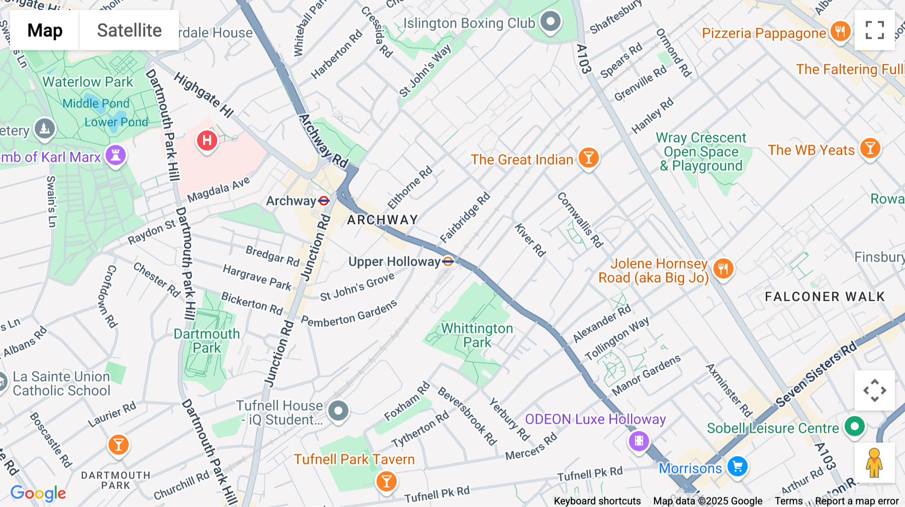 Click for interative map of 724 Holloway Road, Riley Studios, London